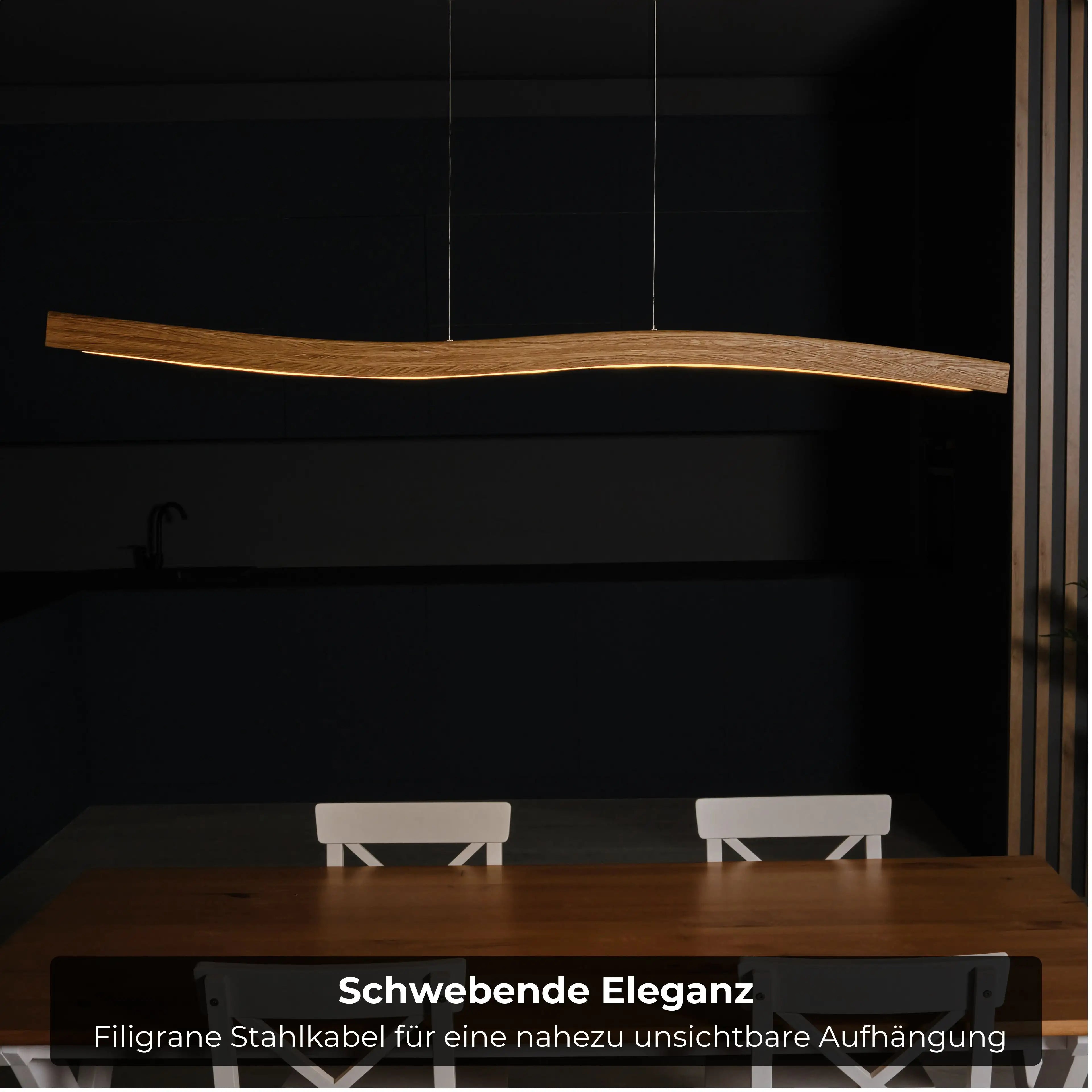 Elegante Massivholz-Hängeleuchte fürs Schlafzimmer – warmes Licht, dimmbar & Smart-Home-fähig.