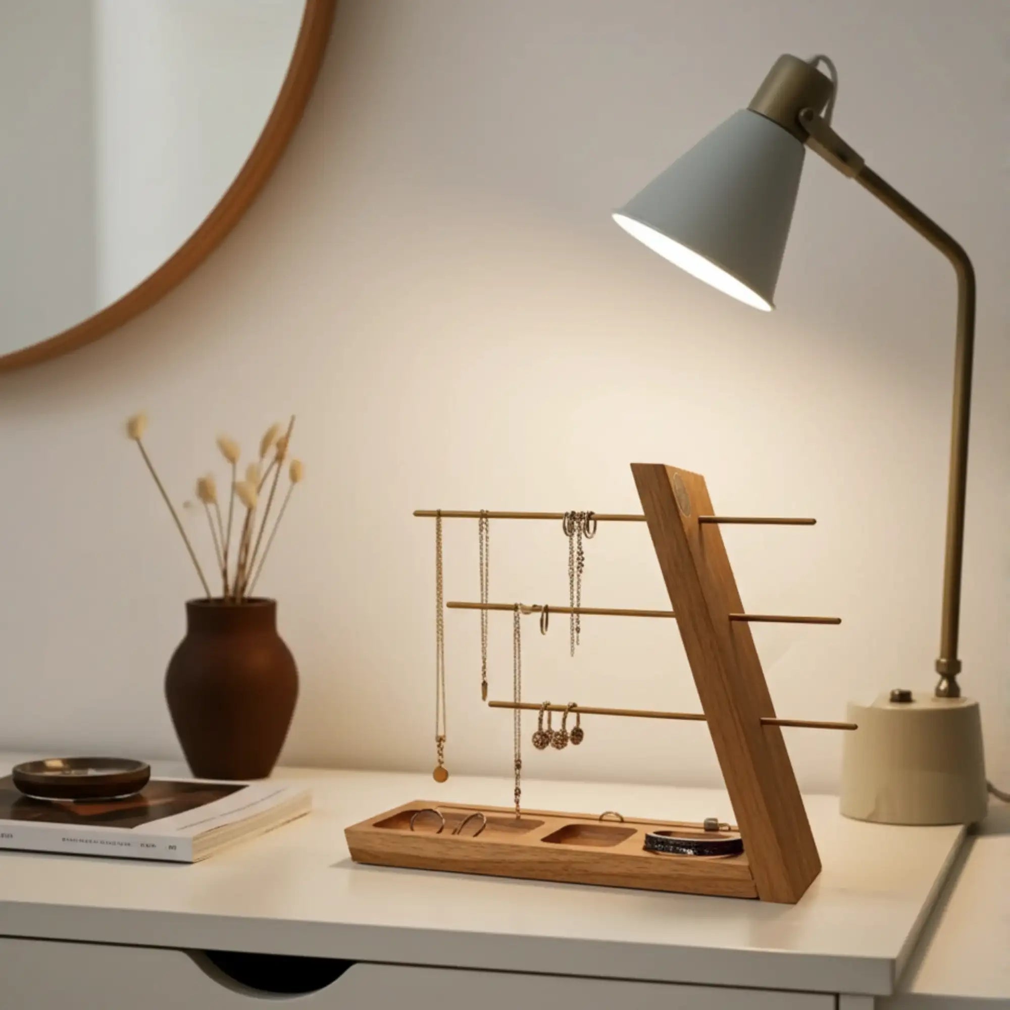 Minimalistischer Schmuckhalter aus Massivholz von Speicherart mit natürlicher Holzmaserung