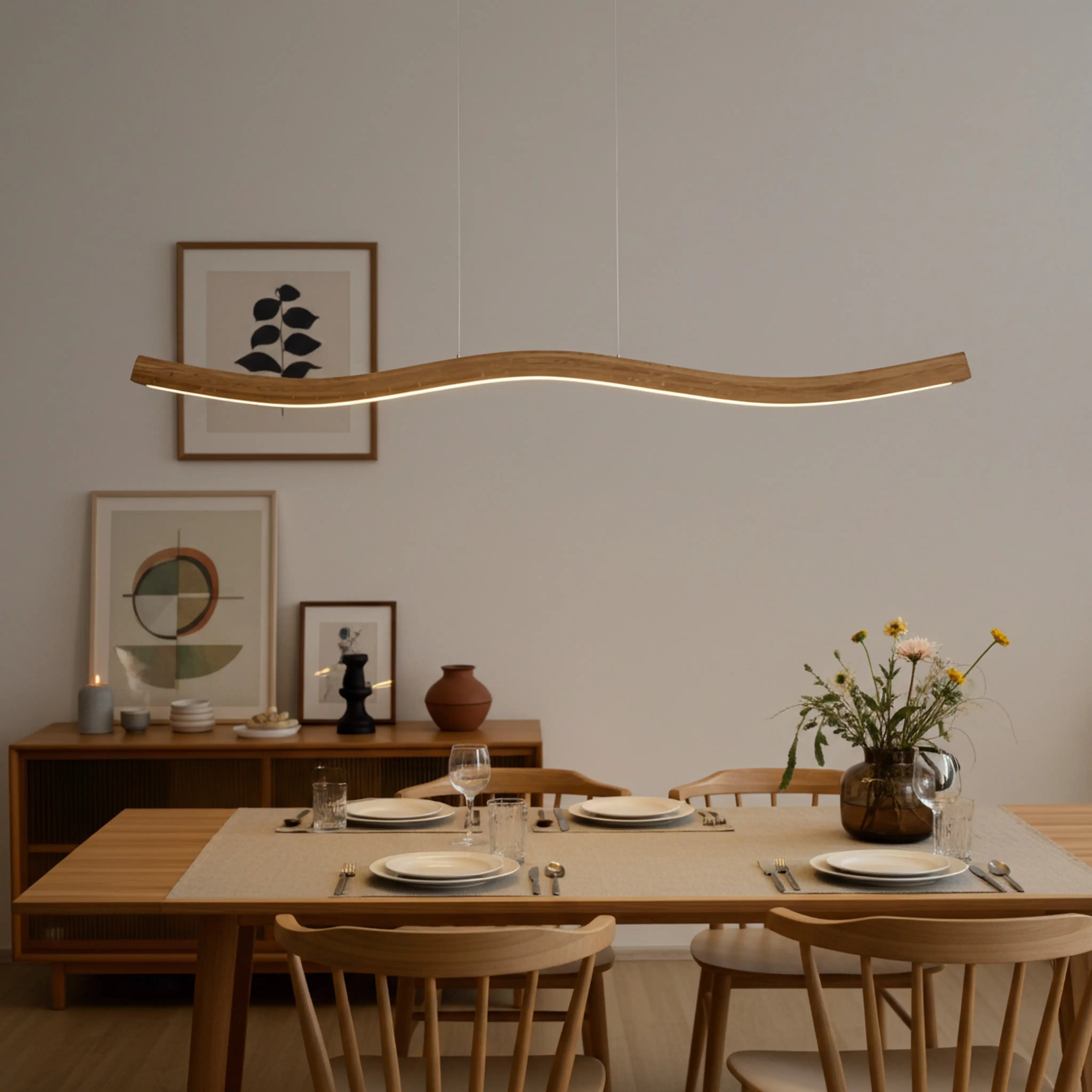 Moderne Pendelleuchte aus Eiche massiv – Smart-Home-kompatibel, nachhaltig gefertigt und individuell dimmbar