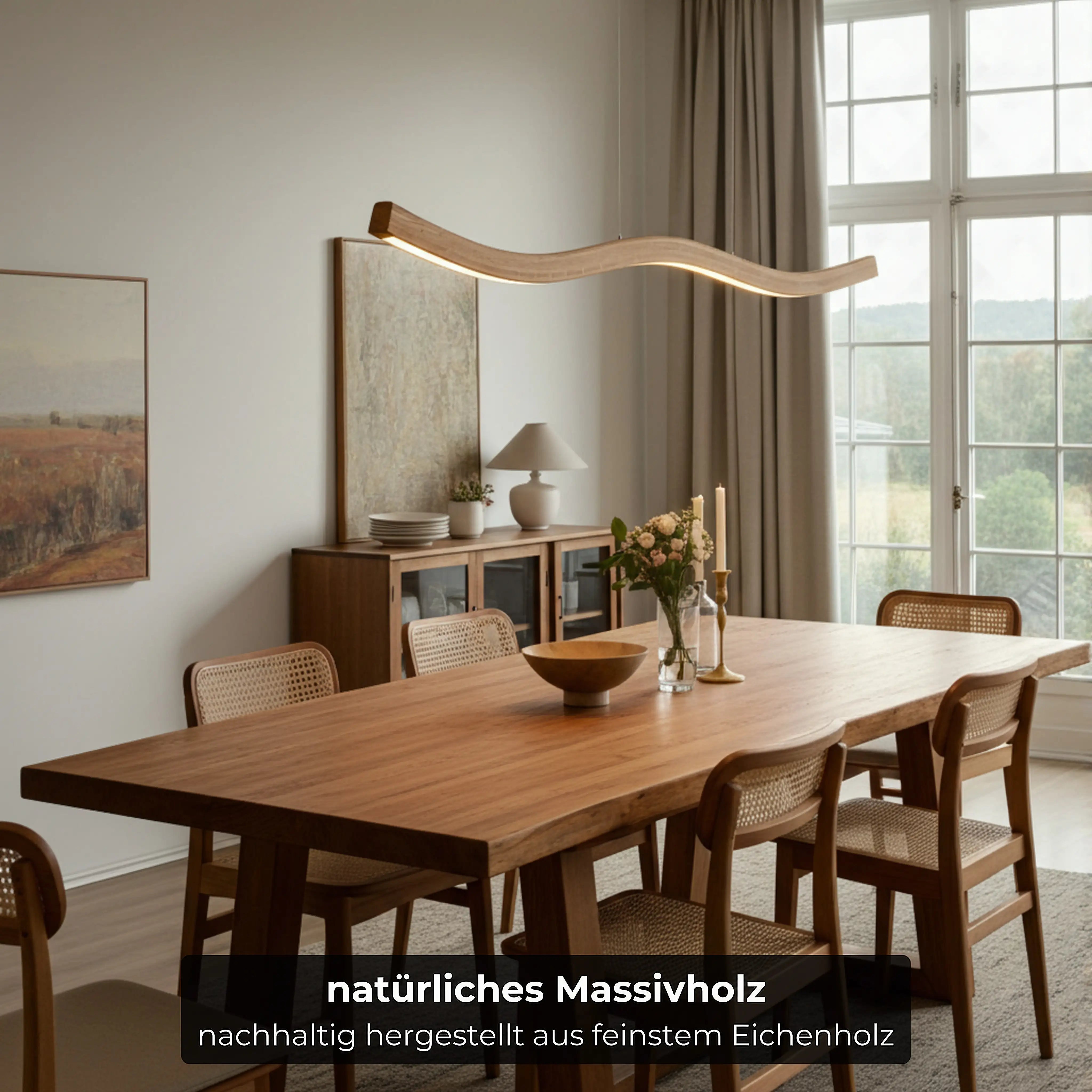 Zeitlos elegante Massivholzlampe – dimmbar per App, Unikat mit einzigartiger Holzmaserung