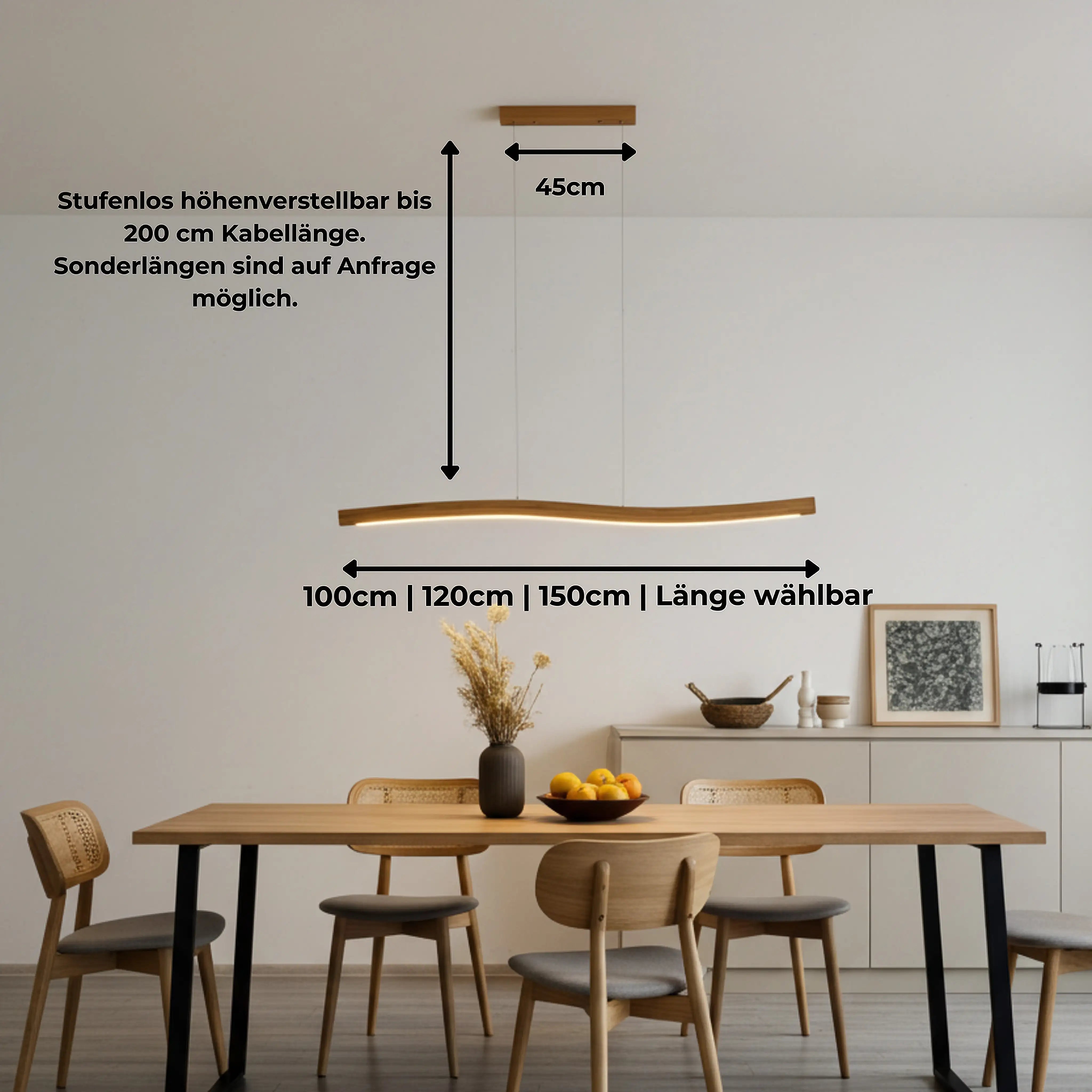 Pendelleuchte aus Echtholz – warmes LED-Licht, dimmbar über App, natürliches Design-Unikat