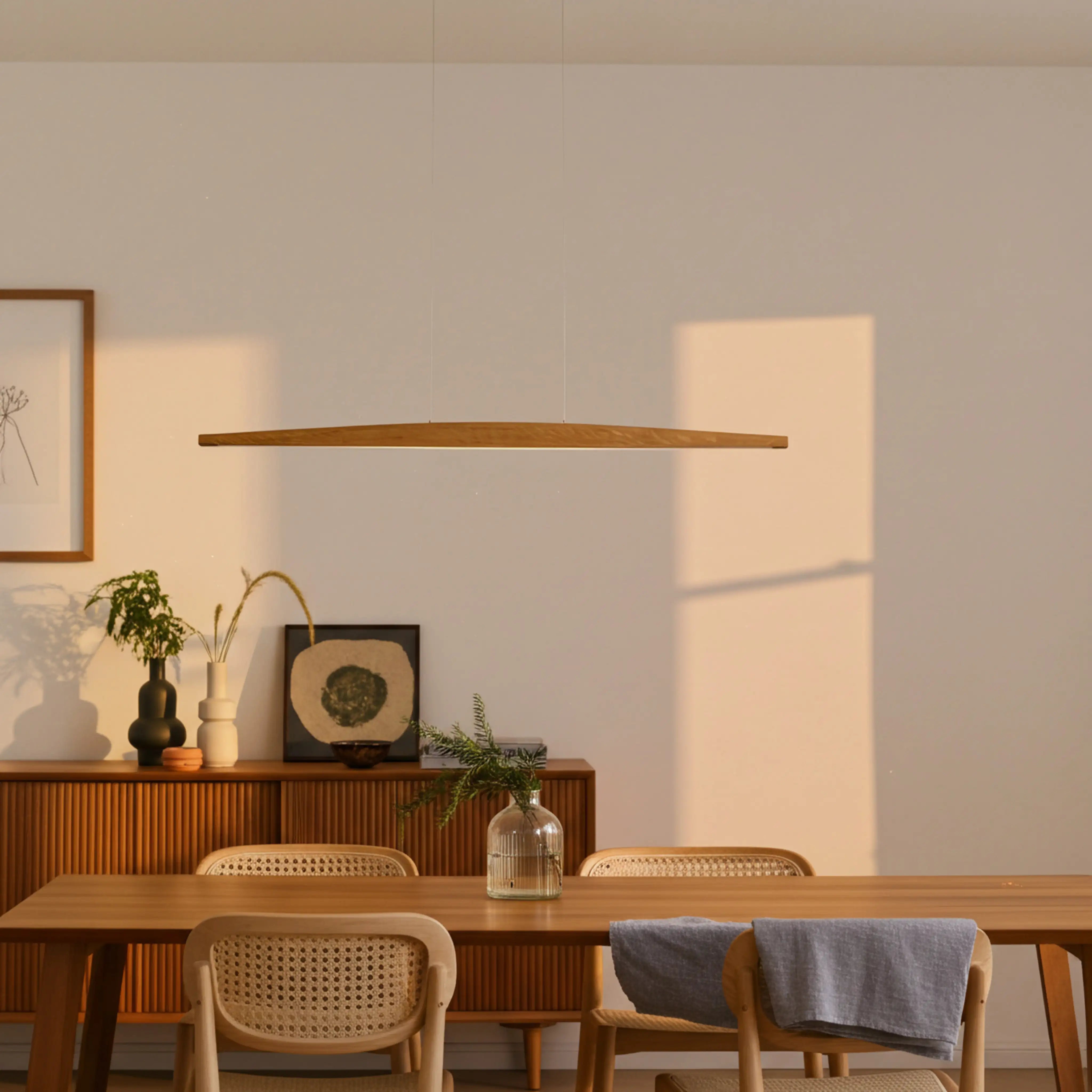 Moderne Pendelleuchte aus massivem Nussbaumholz – dimmbar, Smart-Home-ready und liebevoll handgefertigt