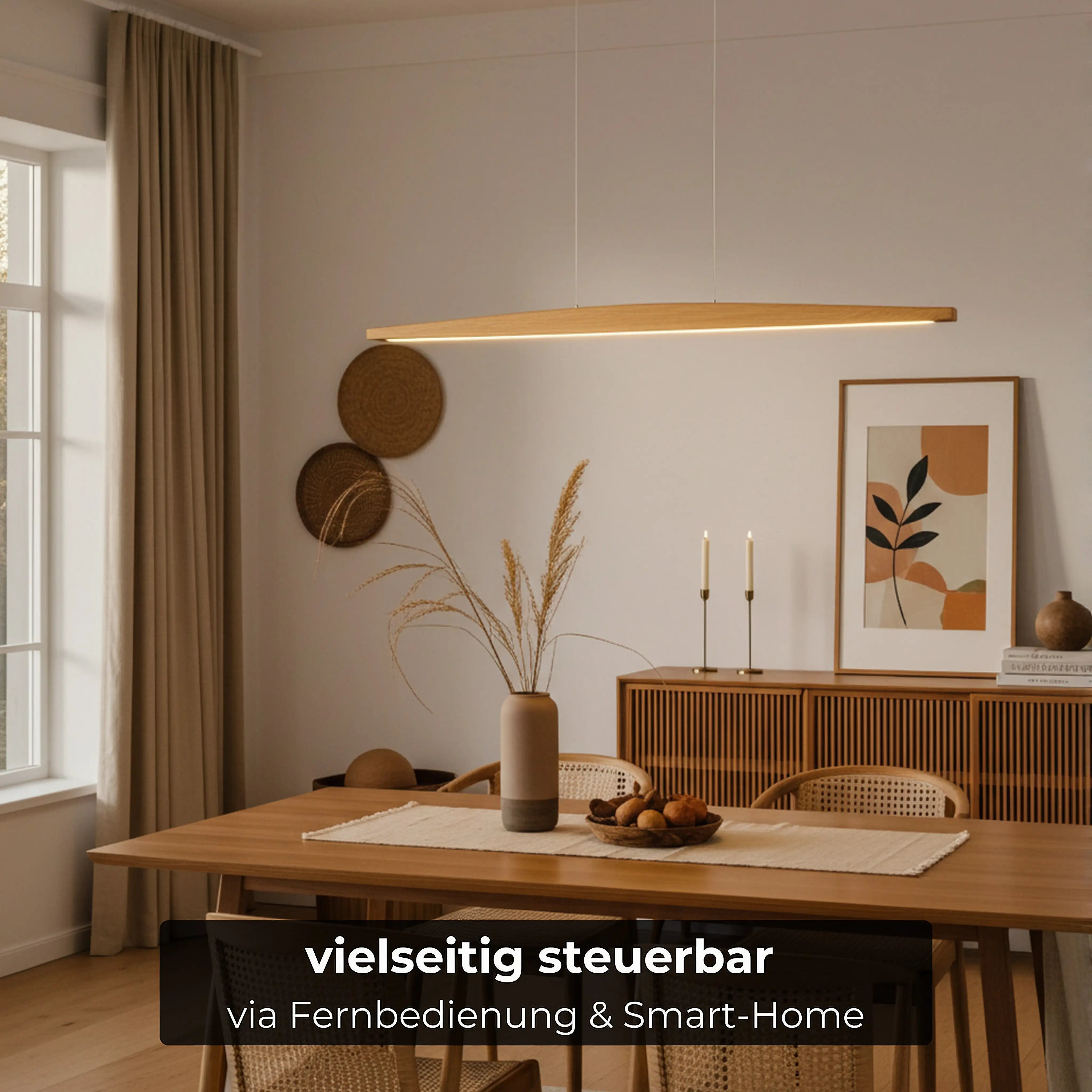 Design-Unikat: Pendelleuchte aus massivem Holz mit stufenloser Dimmung und smarter Steuerung