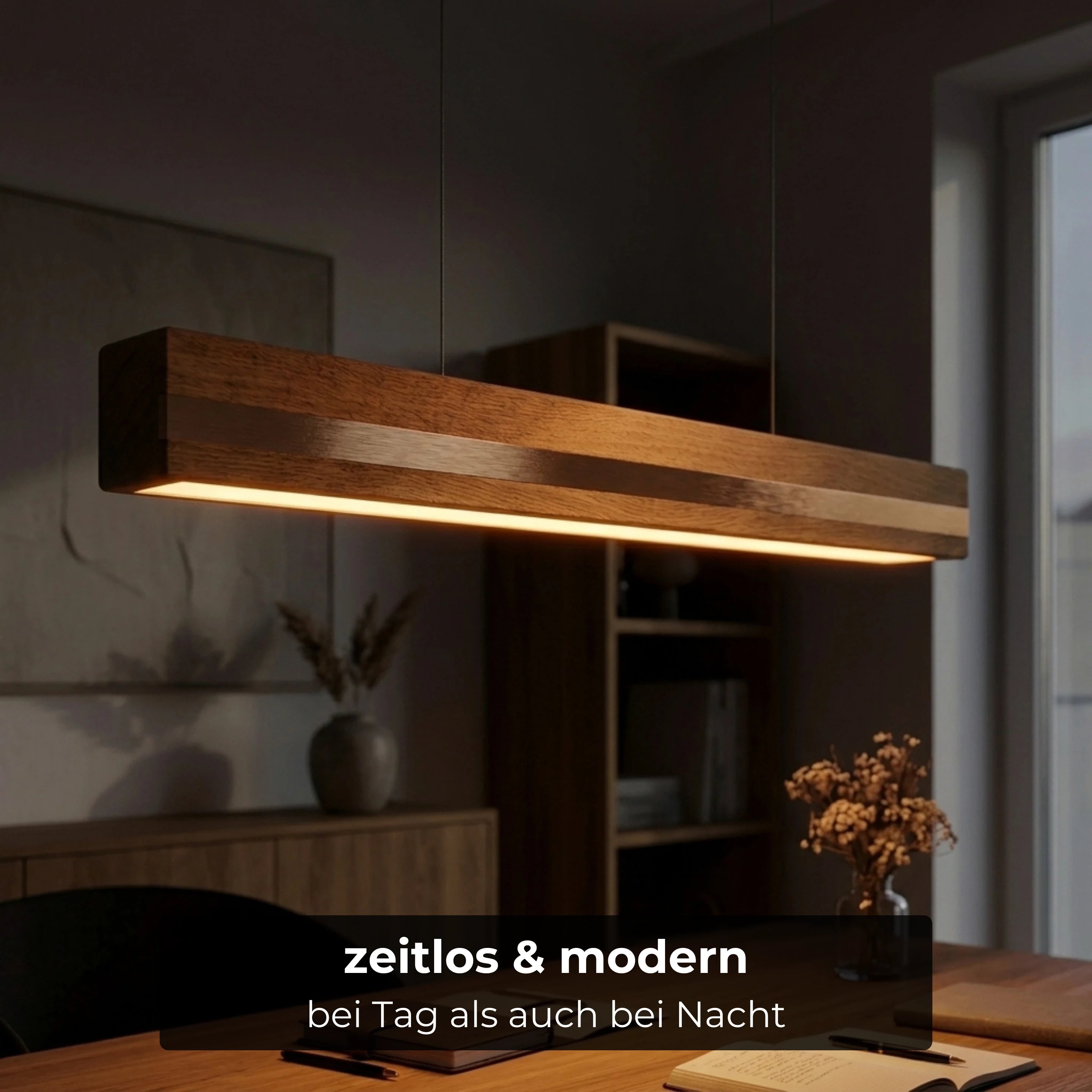 Designer Pendelleuchte aus Massivholz mit Metall-Einlegern, LED-Pendelleuchte - Veta