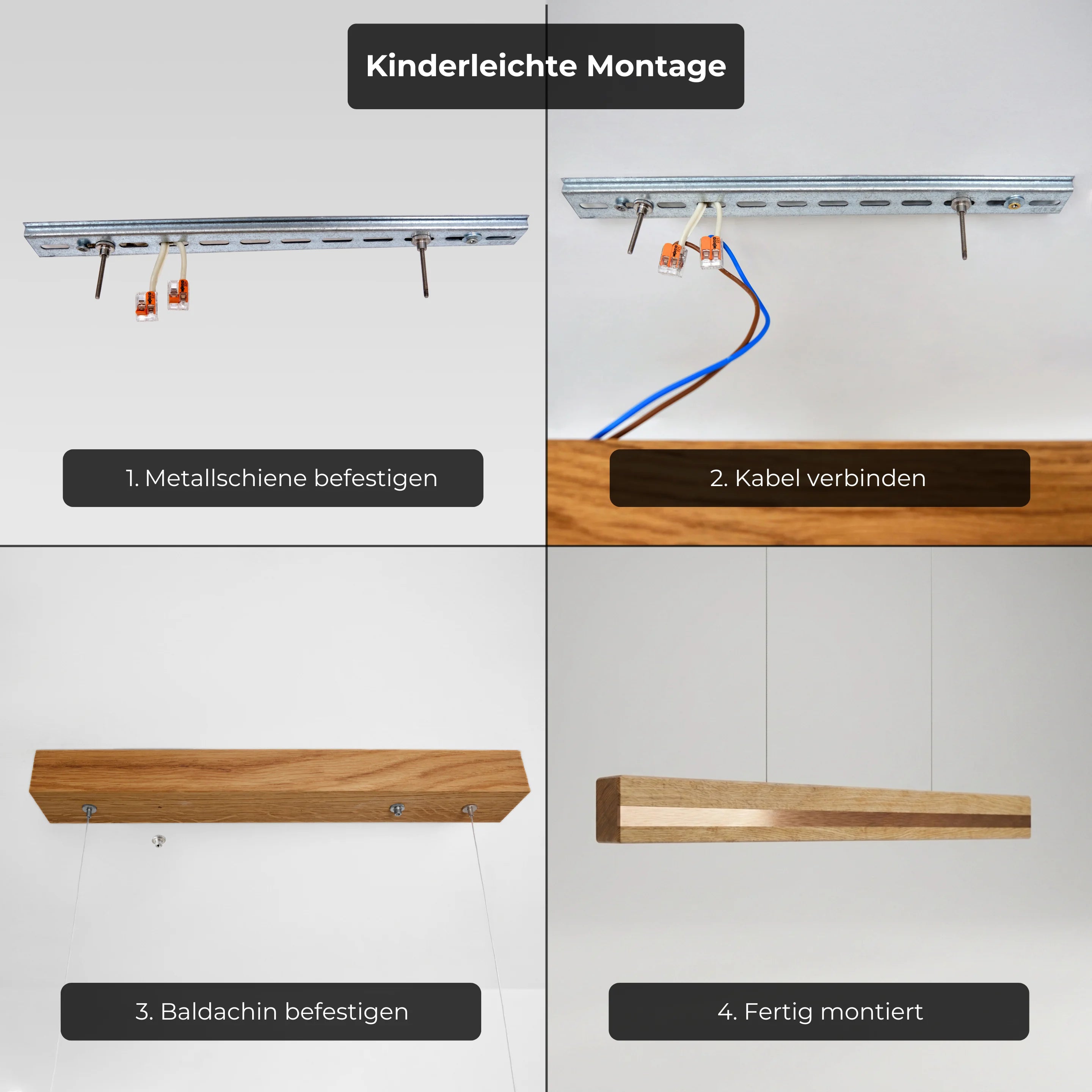 Designer Pendelleuchte aus Massivholz mit Metall-Einlegern, LED-Pendelleuchte - Veta