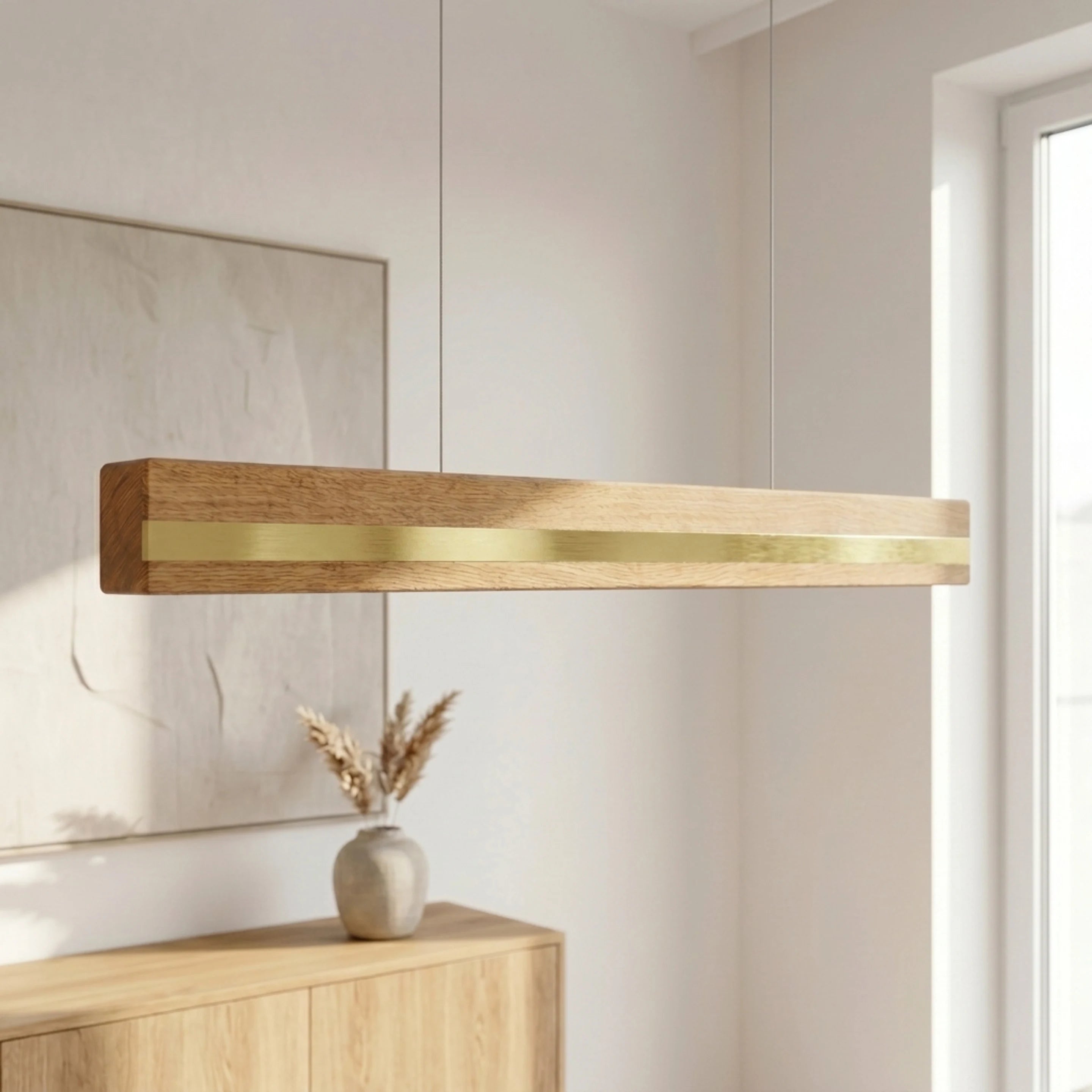Designer Pendelleuchte aus Massivholz mit Metall-Einlegern, LED-Pendelleuchte - Veta
