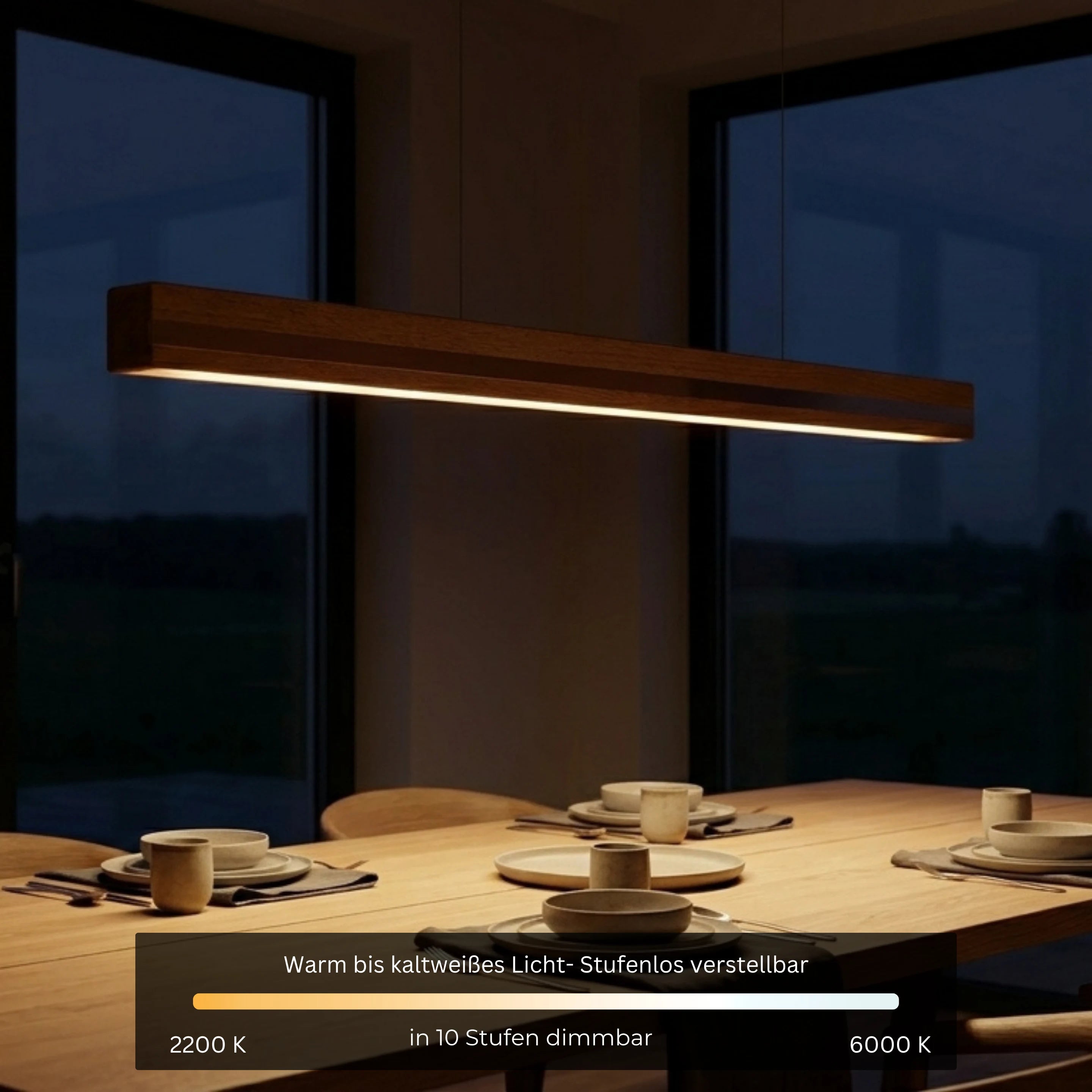 Designer Pendelleuchte aus Massivholz mit Metall-Einlegern, LED-Pendelleuchte - Veta