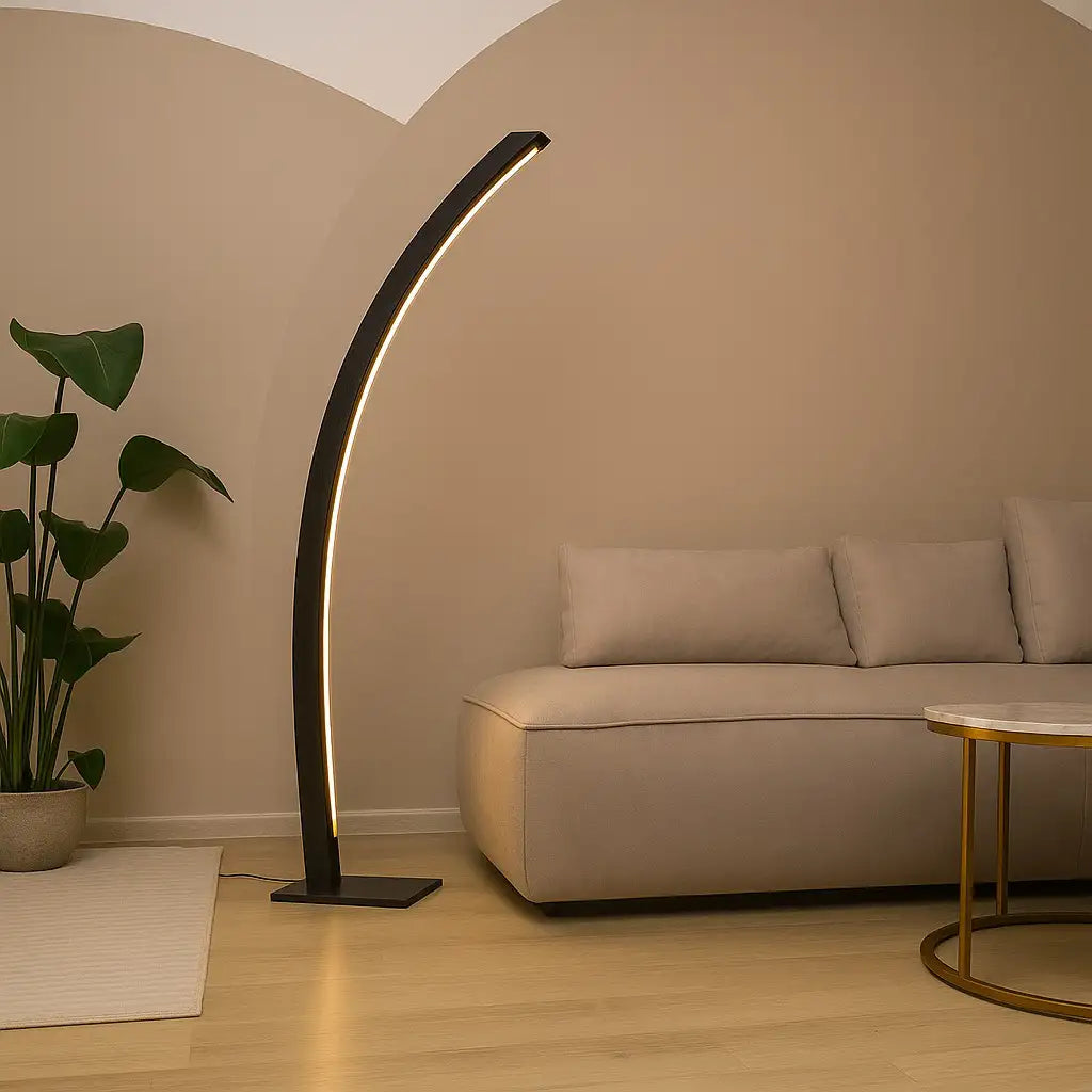 Designer Stehlampe aus Massivholz, LED-Leuchte geschwungen - Solara