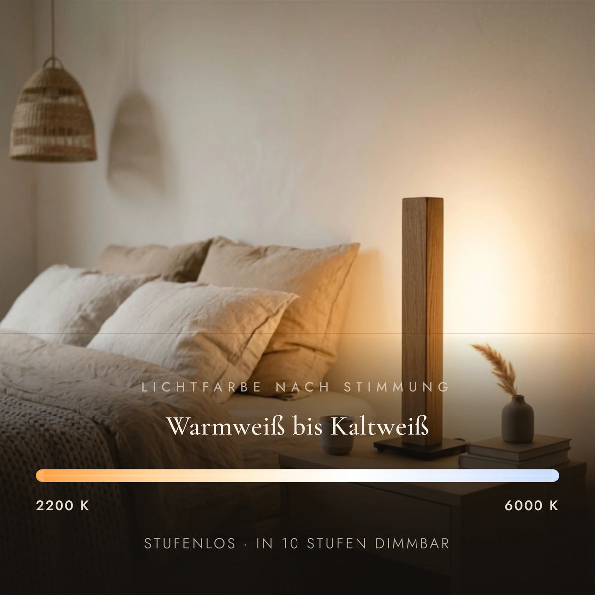 Designer Tischlampe aus Massivholz, dimmbare LED-Tischleuchte - Fanari