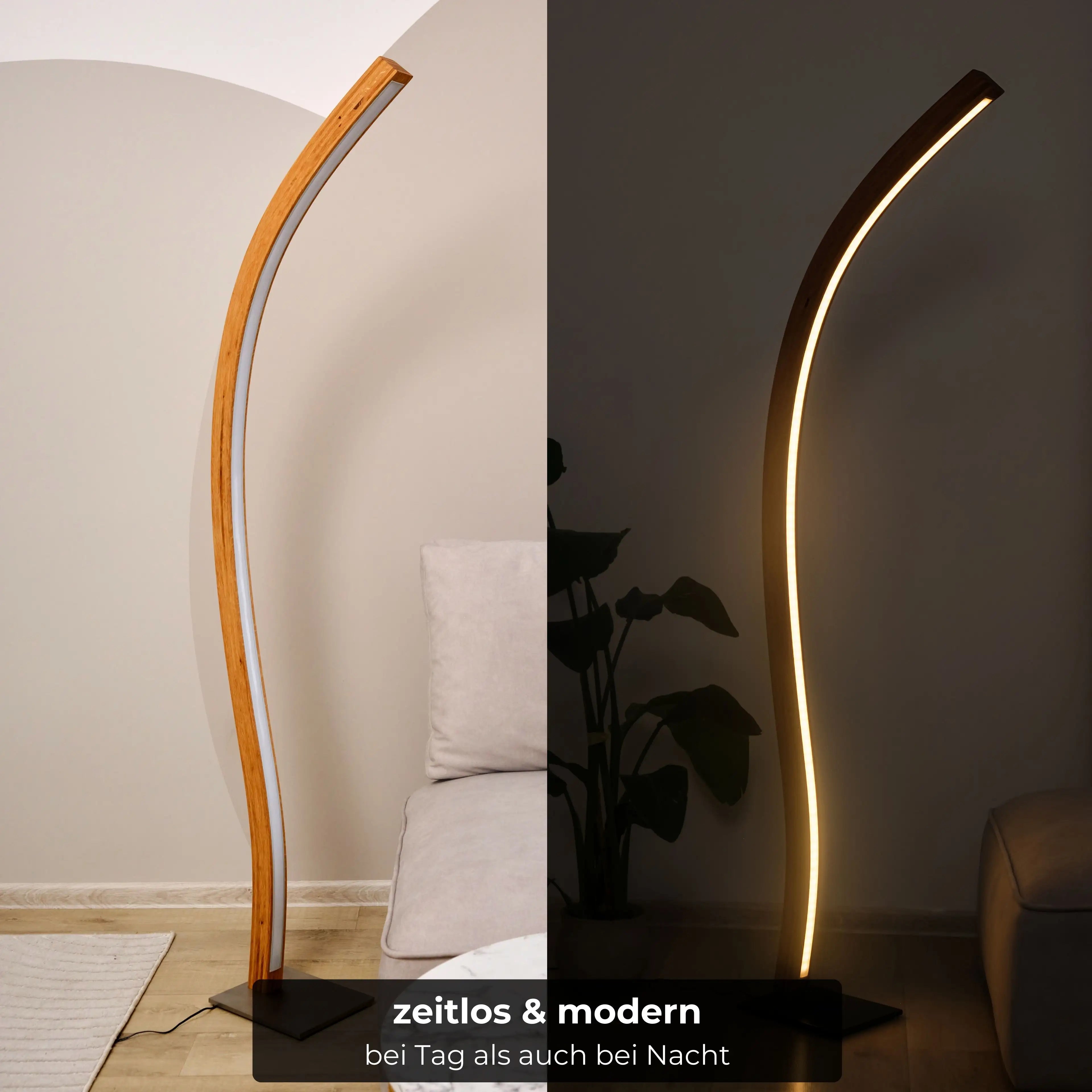 Kunstvolle Massivholz-Stehlampe mit einzigartigem Design und sanftem Licht.