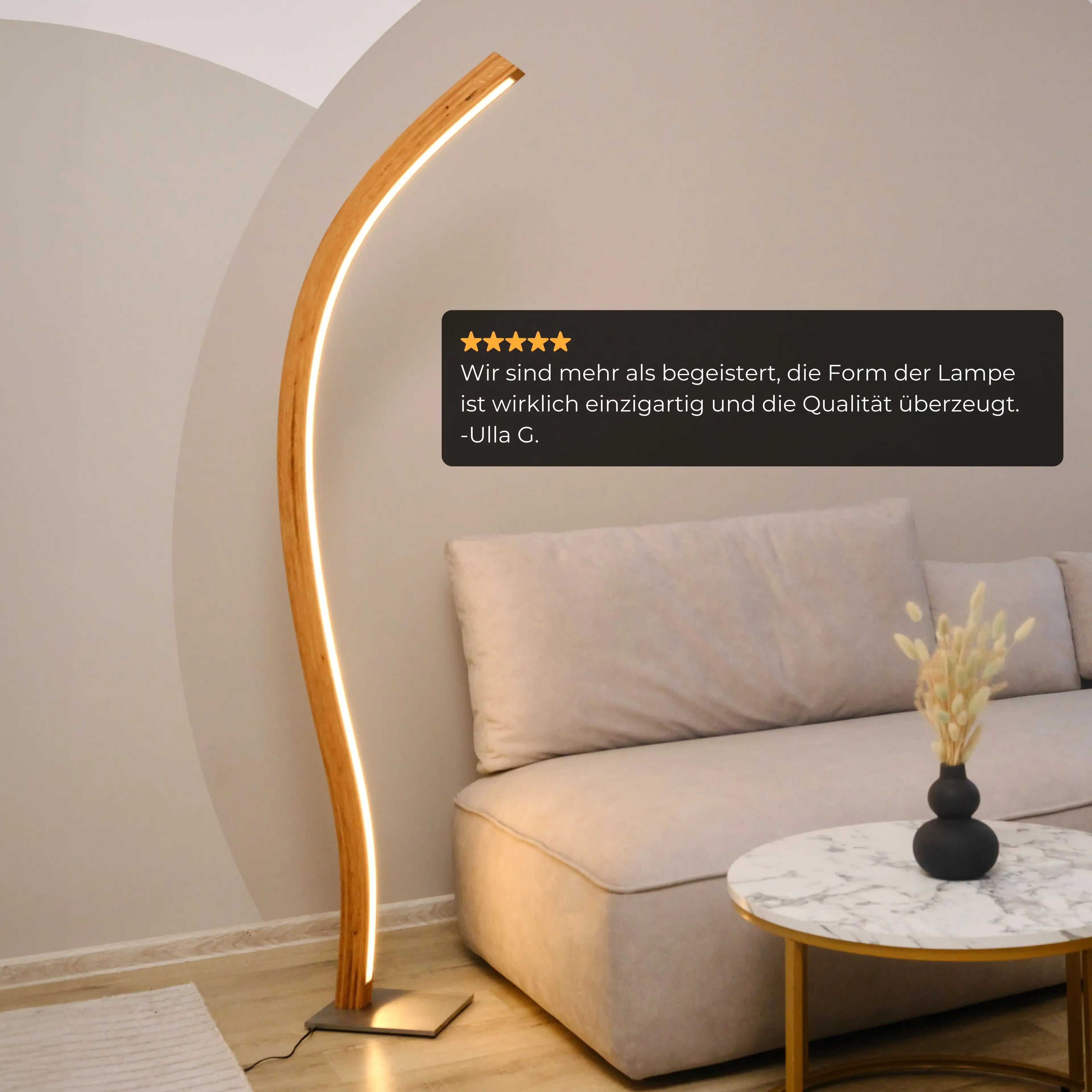 Designer Stehlampe aus Massivholz, LED-Leuchte doppelt geschwungen - Fulgor