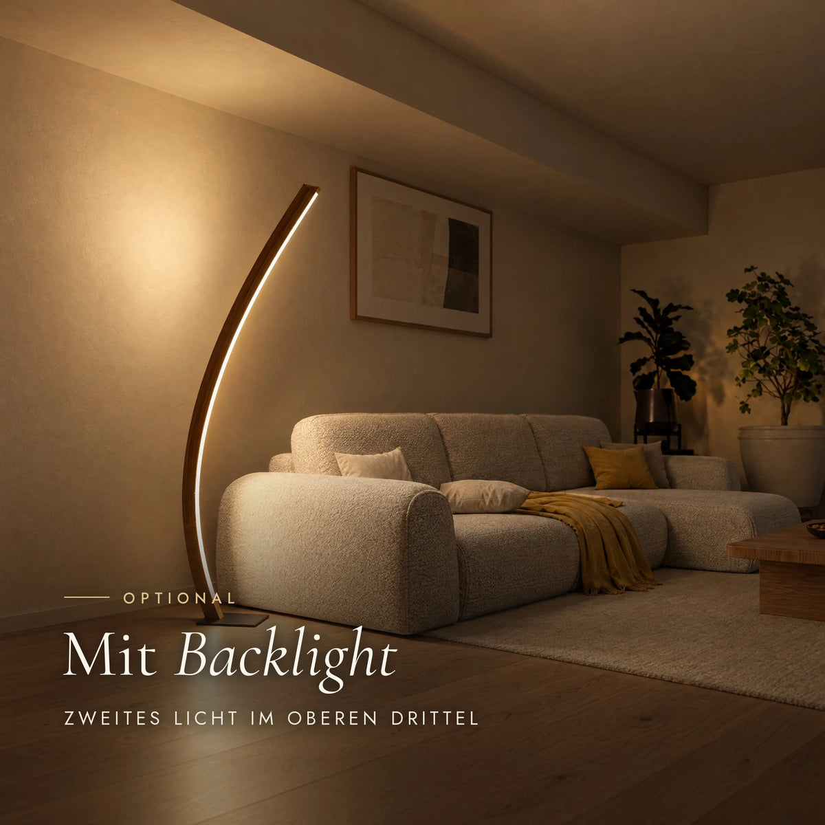 Candor floor lamp with optional backlight, additional light on the wall behind the lamp