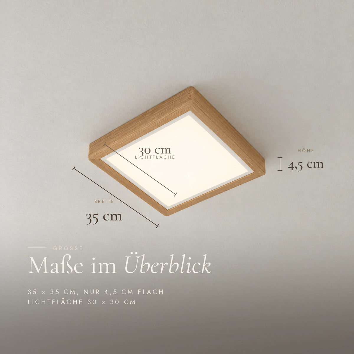Ida Deckenleuchte Maße: 35 x 35 cm, 4,5 cm flach, Lichtfläche 30 x 30 cm