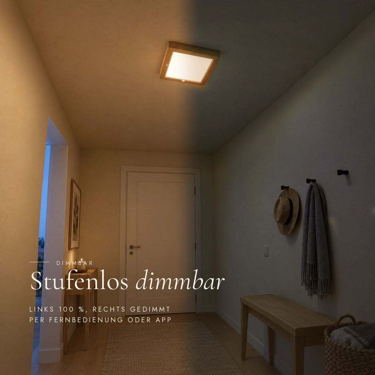 Ida Deckenleuchte stufenlos dimmbar, links 100 Prozent, rechts gedimmt