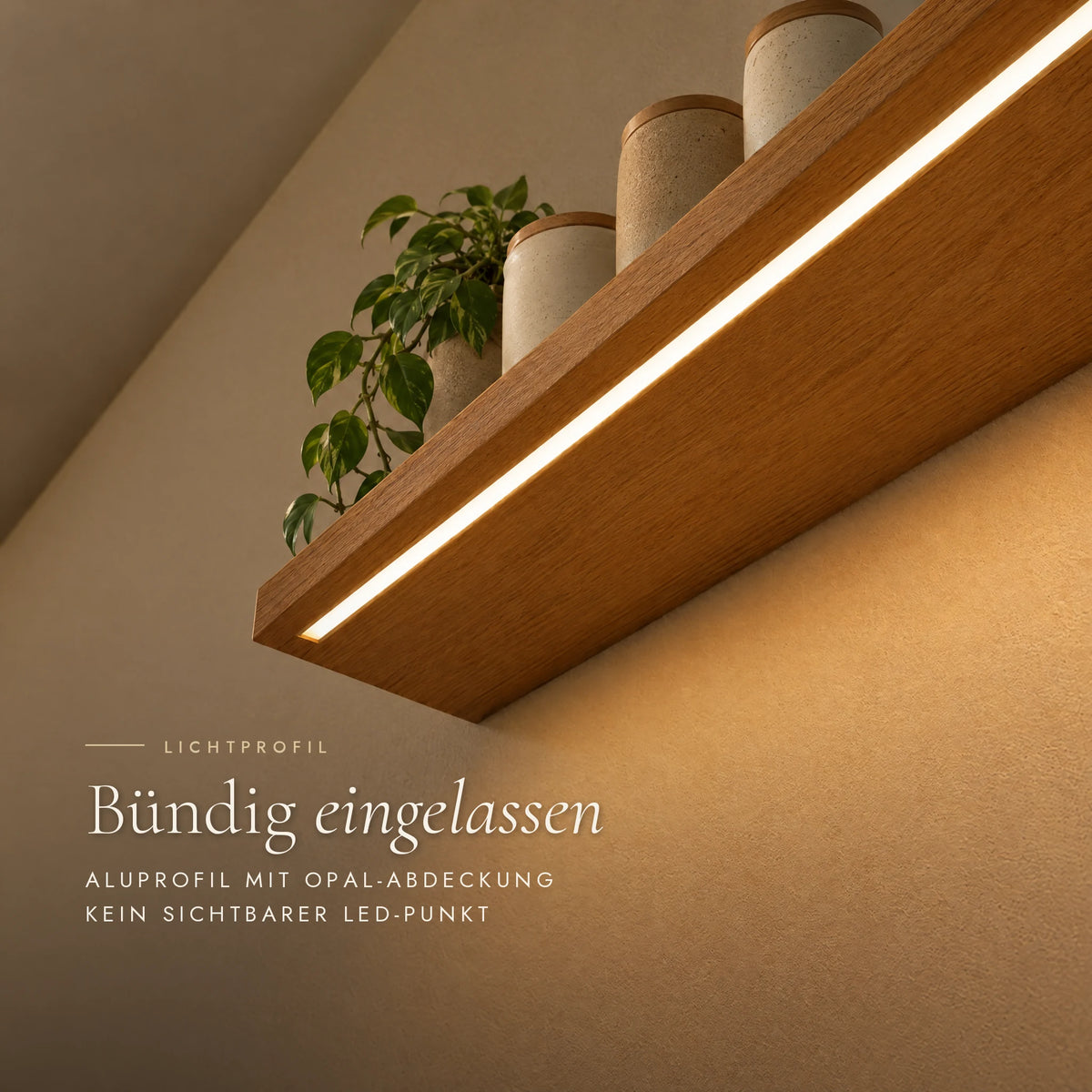 Unterseite des Levia Wandboards mit bündig eingelassenem Aluprofil und Opal-Abdeckung