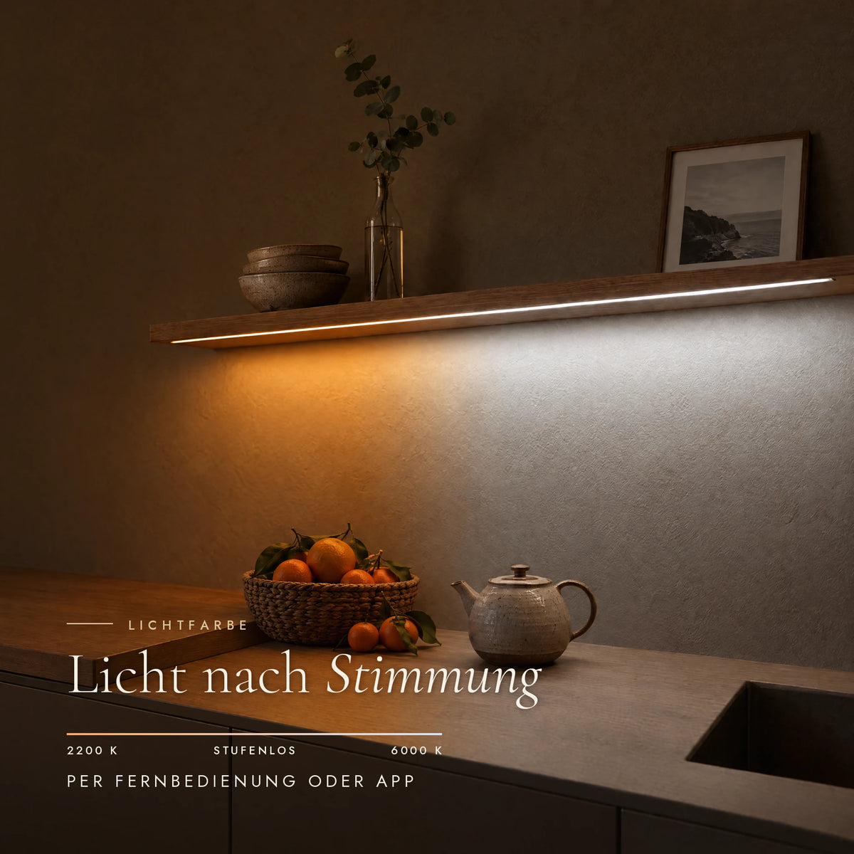 Lichtfarbe des Levia Wandboards von 2200 bis 6000 Kelvin einstellbar