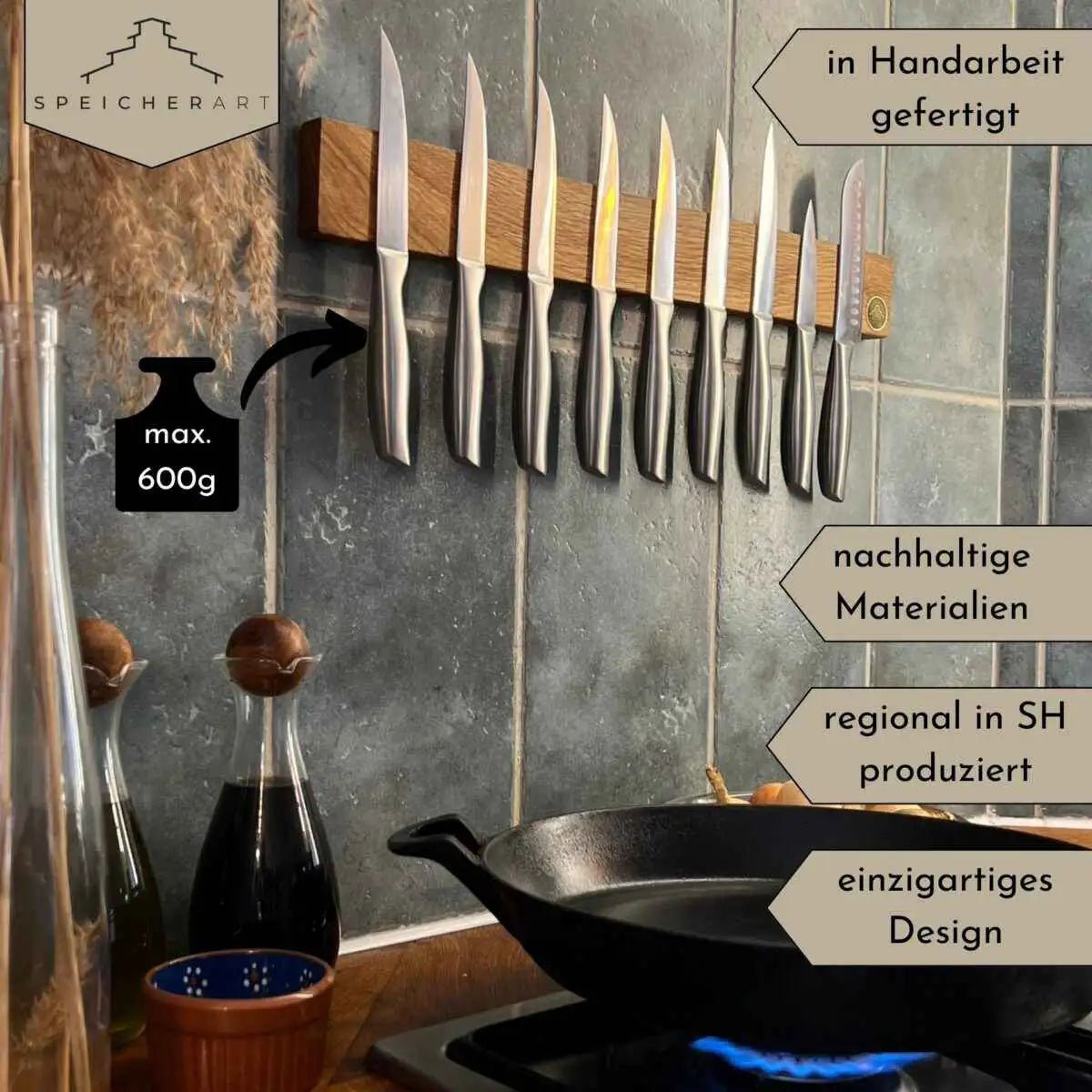 Stabiler Halt, elegantes Design – Oskar, dein magnetischer Messerhalter.