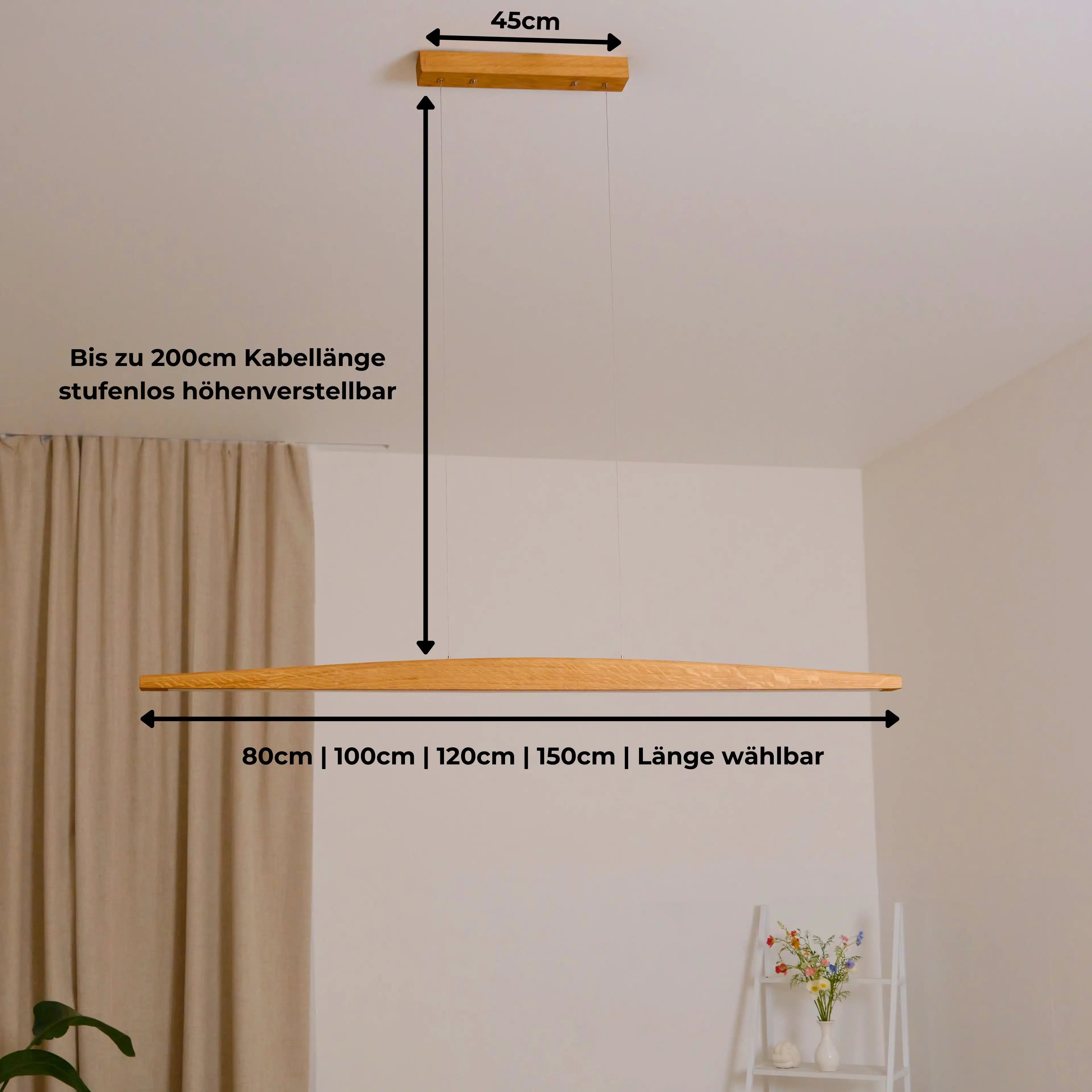 Edle Holz-Hängeleuchte mit Smart-Dimmfunktion & filigraner Aufhängung

