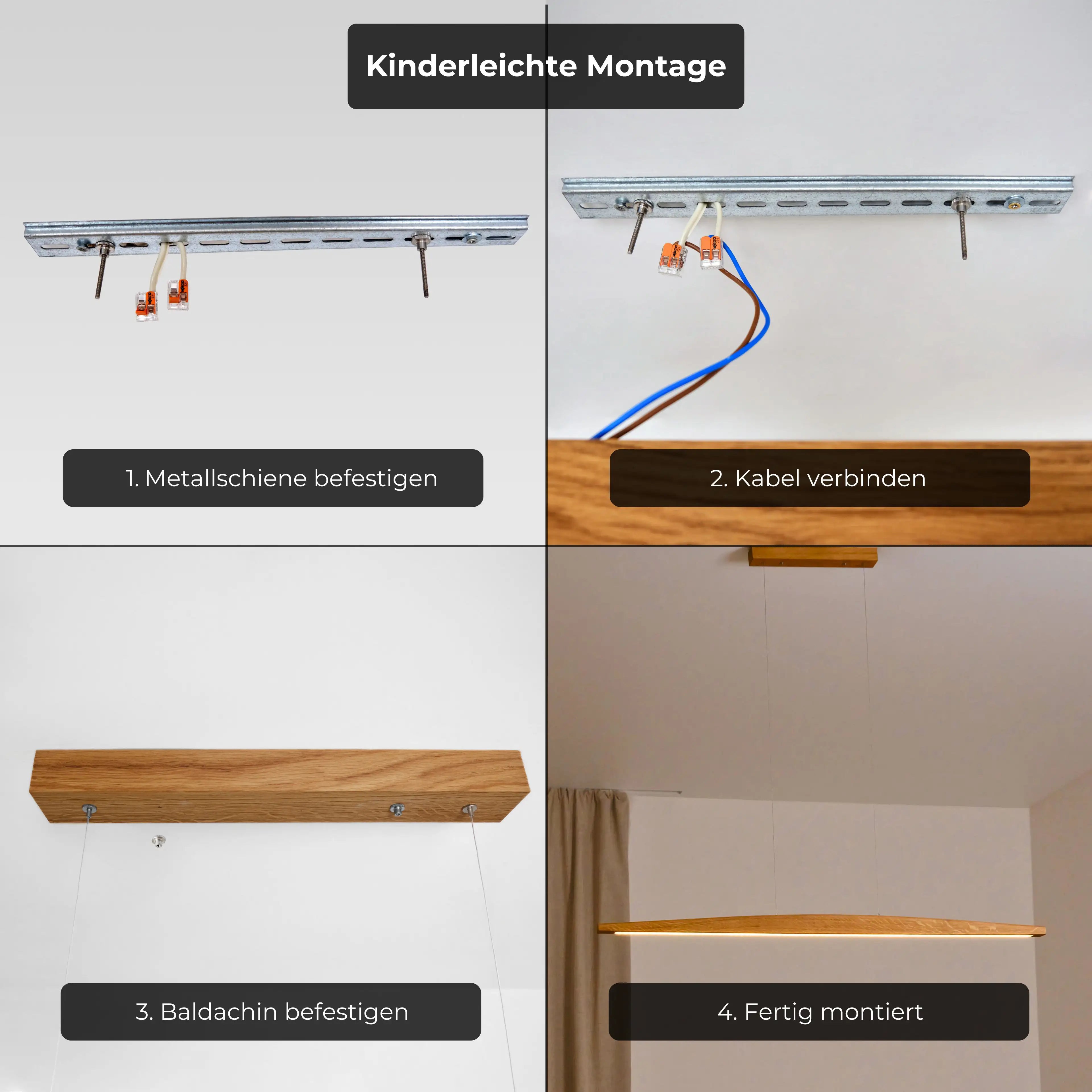 Smarte Massivholz-Pendellampe mit eleganter Aufhängung & Touch-Dimmer
