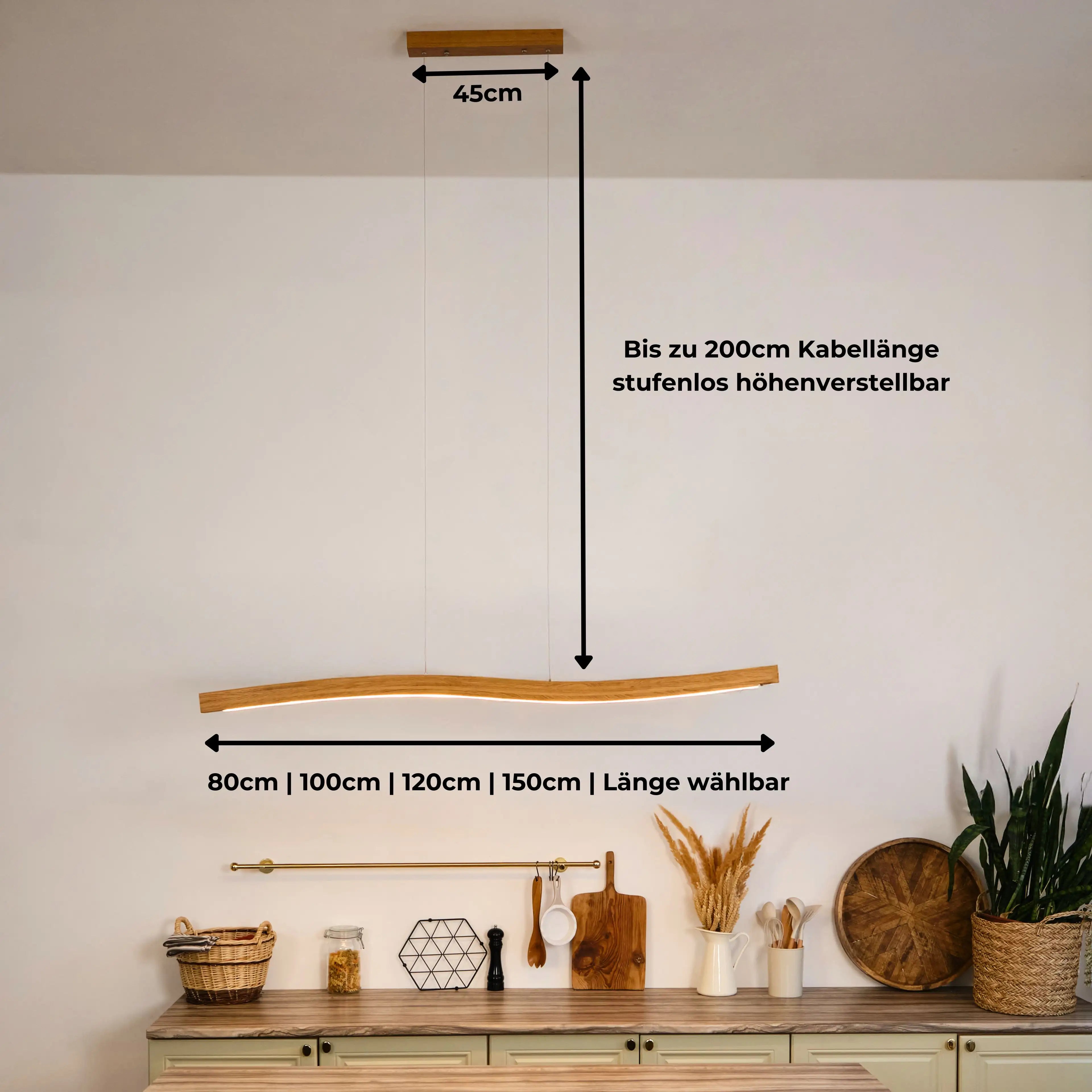 Massivholz-Pendelleuchte mit edler Aufhängung – dimmbar & Smart-Home-kompatibel.
