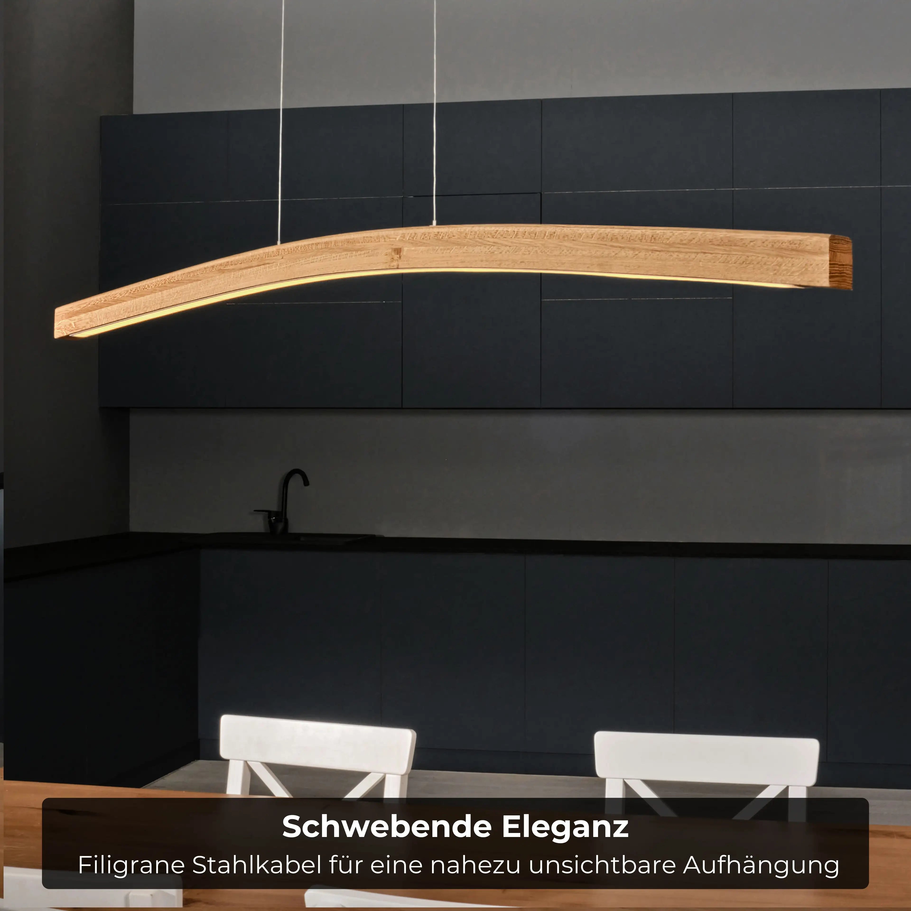 Smarte Holz-Hängeleuchte mit moderner LED-Technik, eleganter Aufhängung & Touch-Dimmung.
