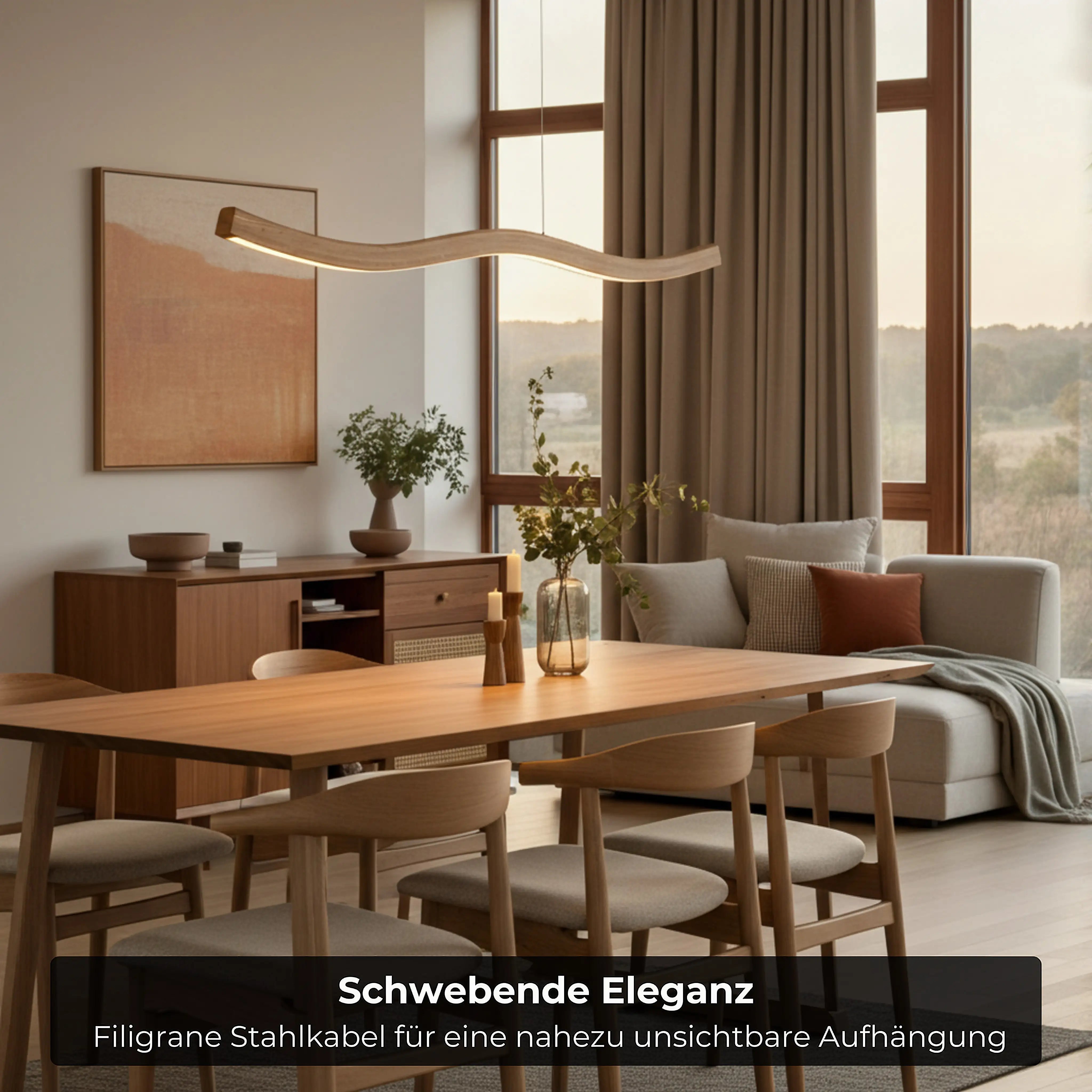 Rustikale Holzpendelleuchte – aus massivem Nussbaum, Smart-Home-fähig und stufenlos höhenverstellbar