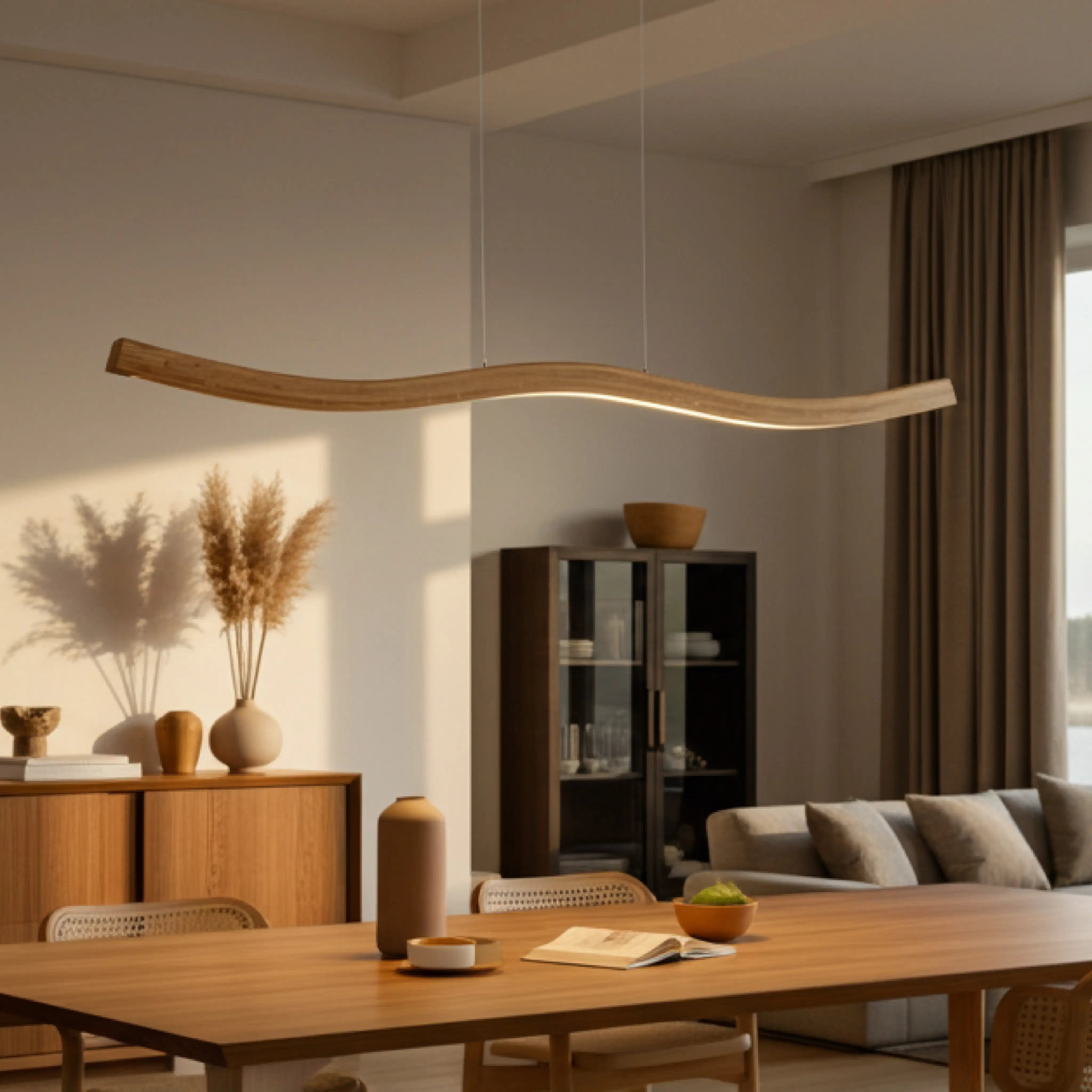 Einzigartige LED-Holzpendelleuchte – natürliches Massivholz, stufenlos dimmbar und per App steuerbar