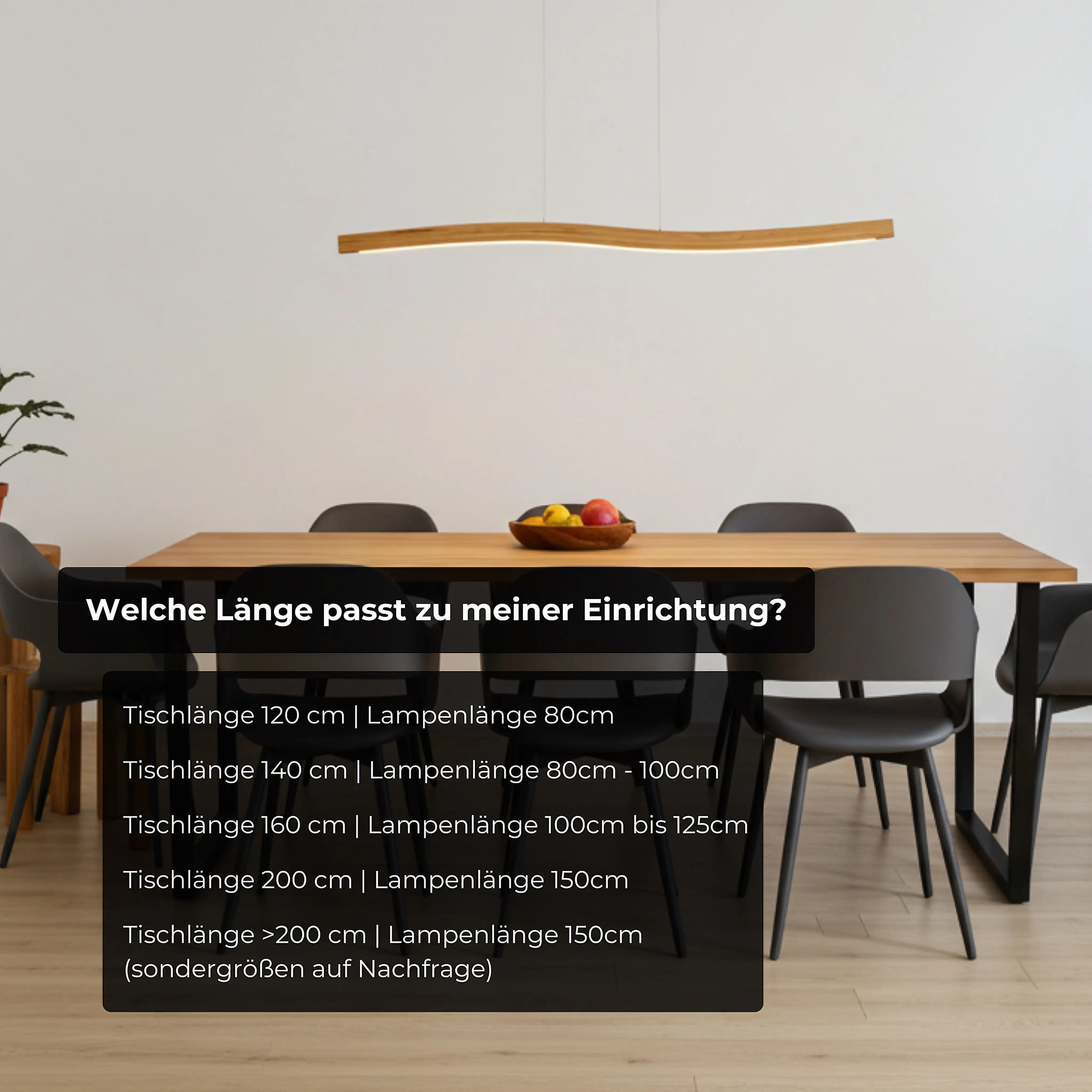 Natürliche Pendelleuchte über dem Esstisch – Massivholz-Unikat mit intelligenter Lichtsteuerung