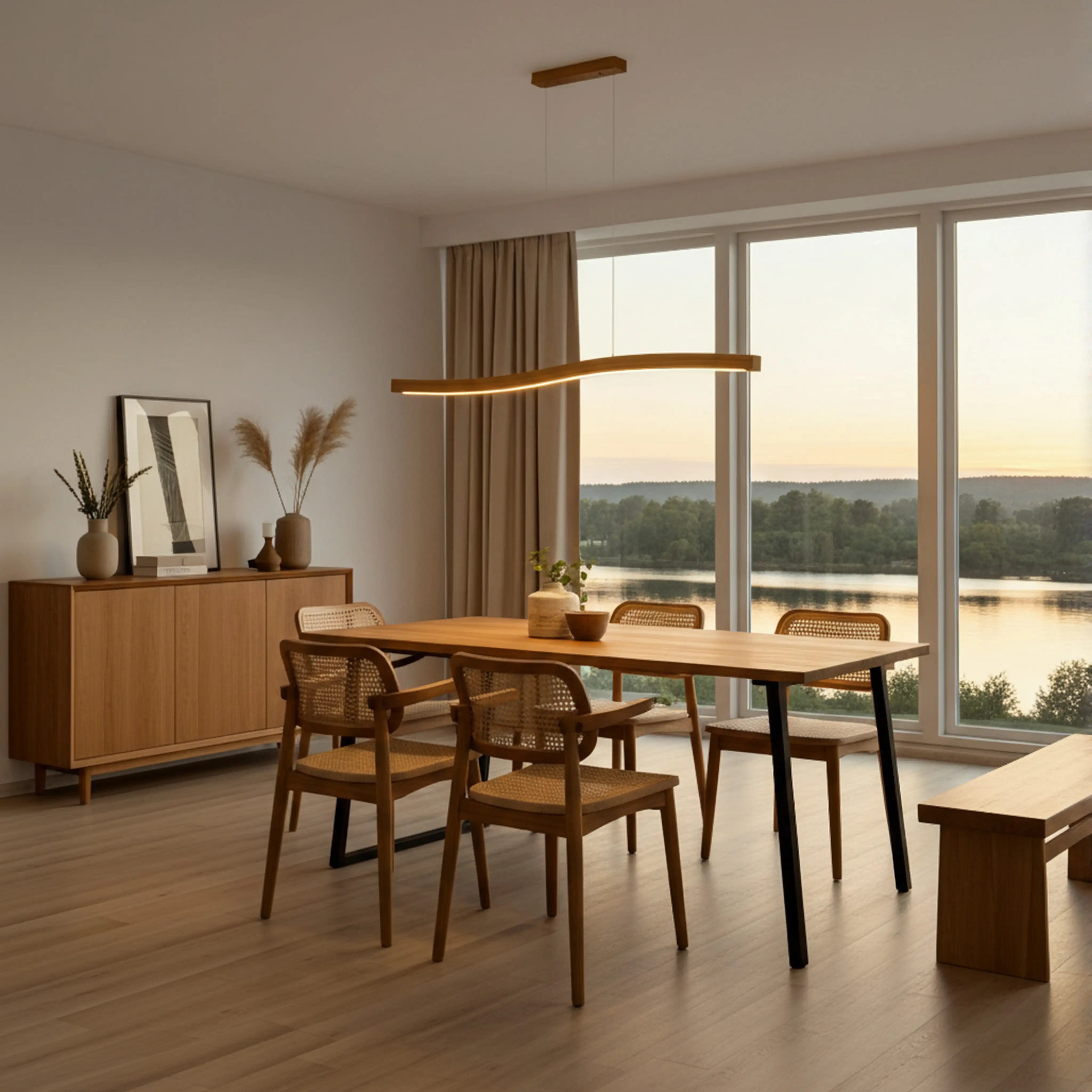 Zeitlose Pendelleuchte aus Eichenholz– dimmbar, smart steuerbar und gefertigt aus massivem Naturholz