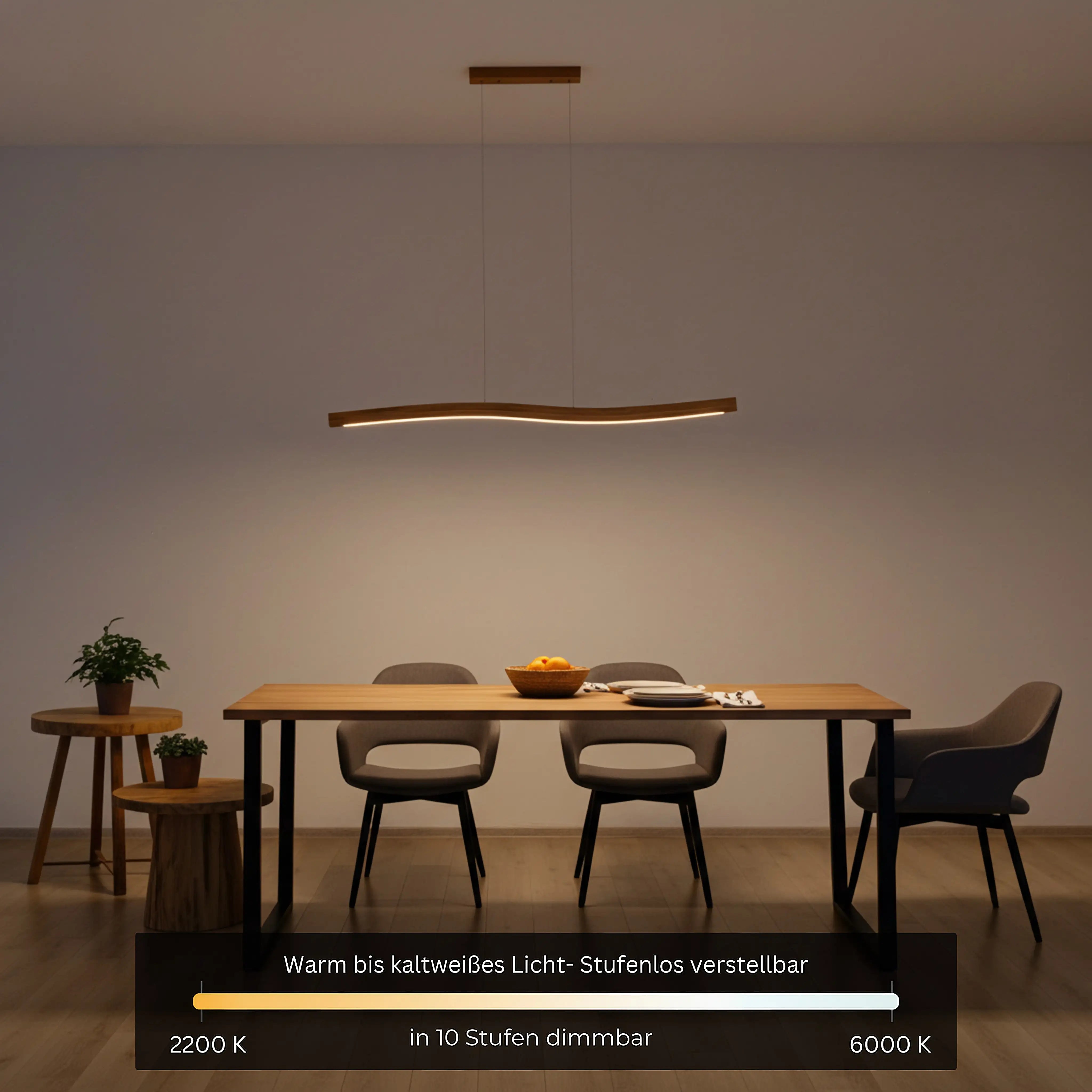 Hochwertige Holzpendelleuchte – modernes Design, dimmbar und ideal für Smart-Home-Beleuchtungssysteme