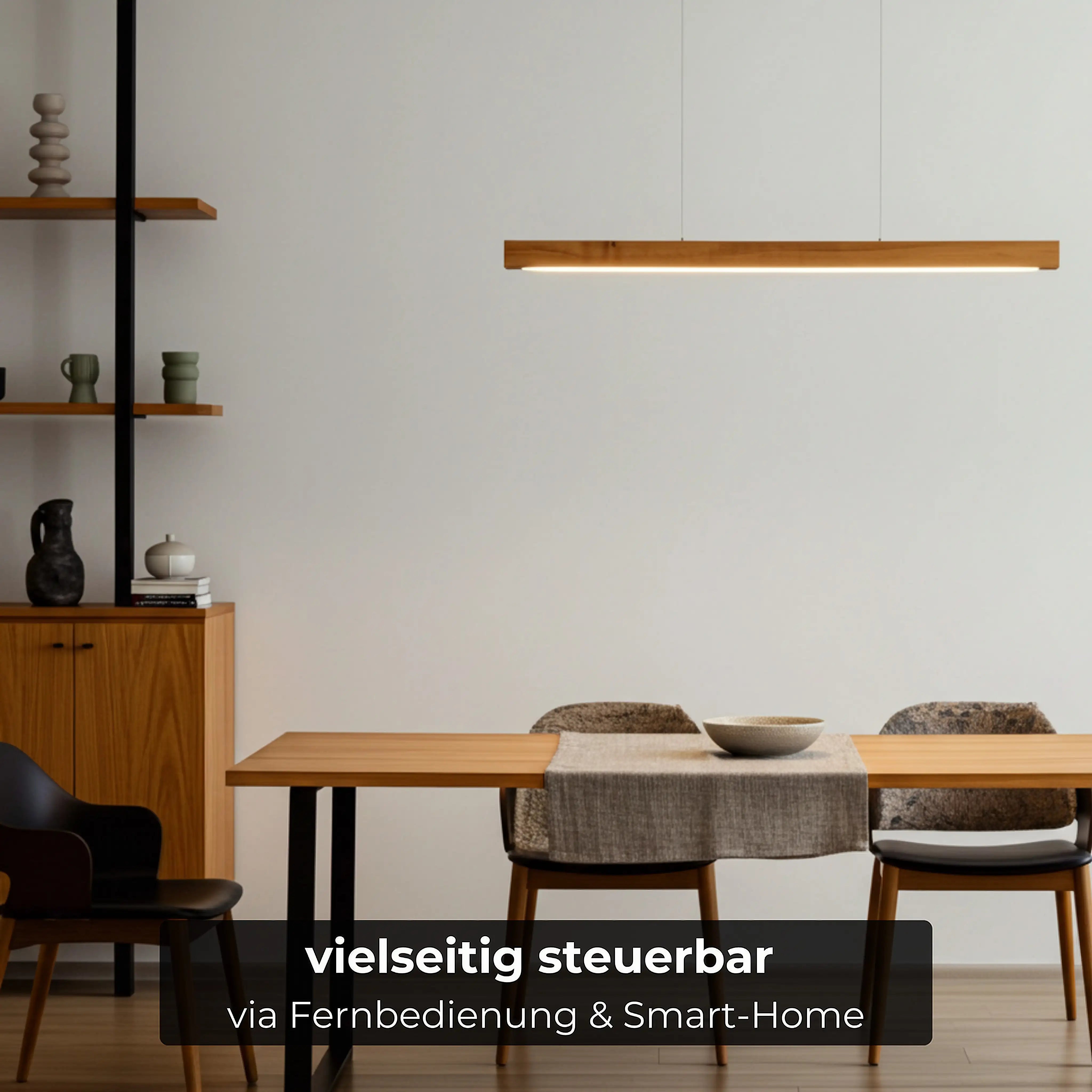 Holzpendelleuchte Unikat – dimmbare LED-Leuchte mit Smart-Home-Integration für stilvolle Wohnräume