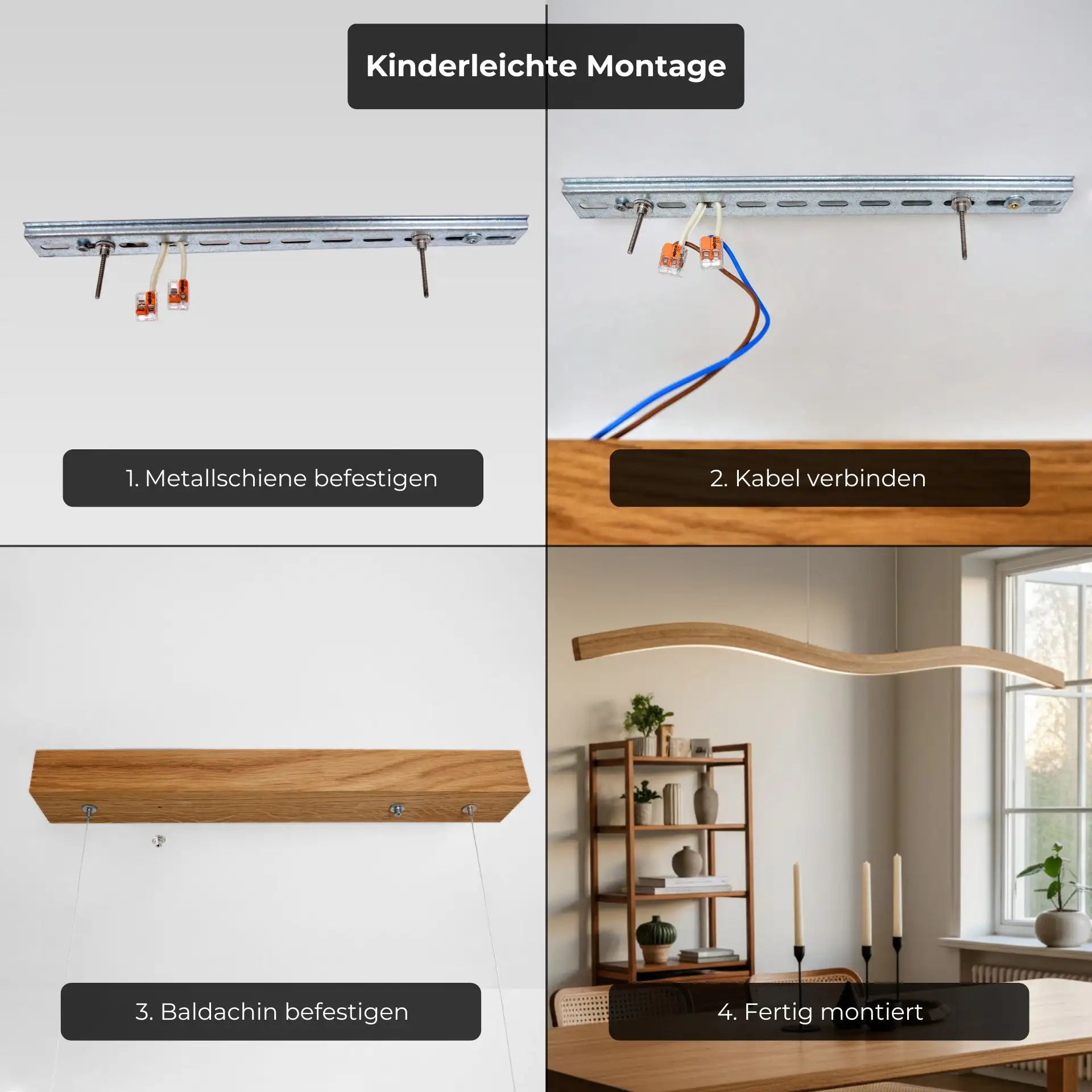 Designer Pendelleuchte aus Eichenholz,  doppelt geschwungen, LED-Pendelleuchte - Mila