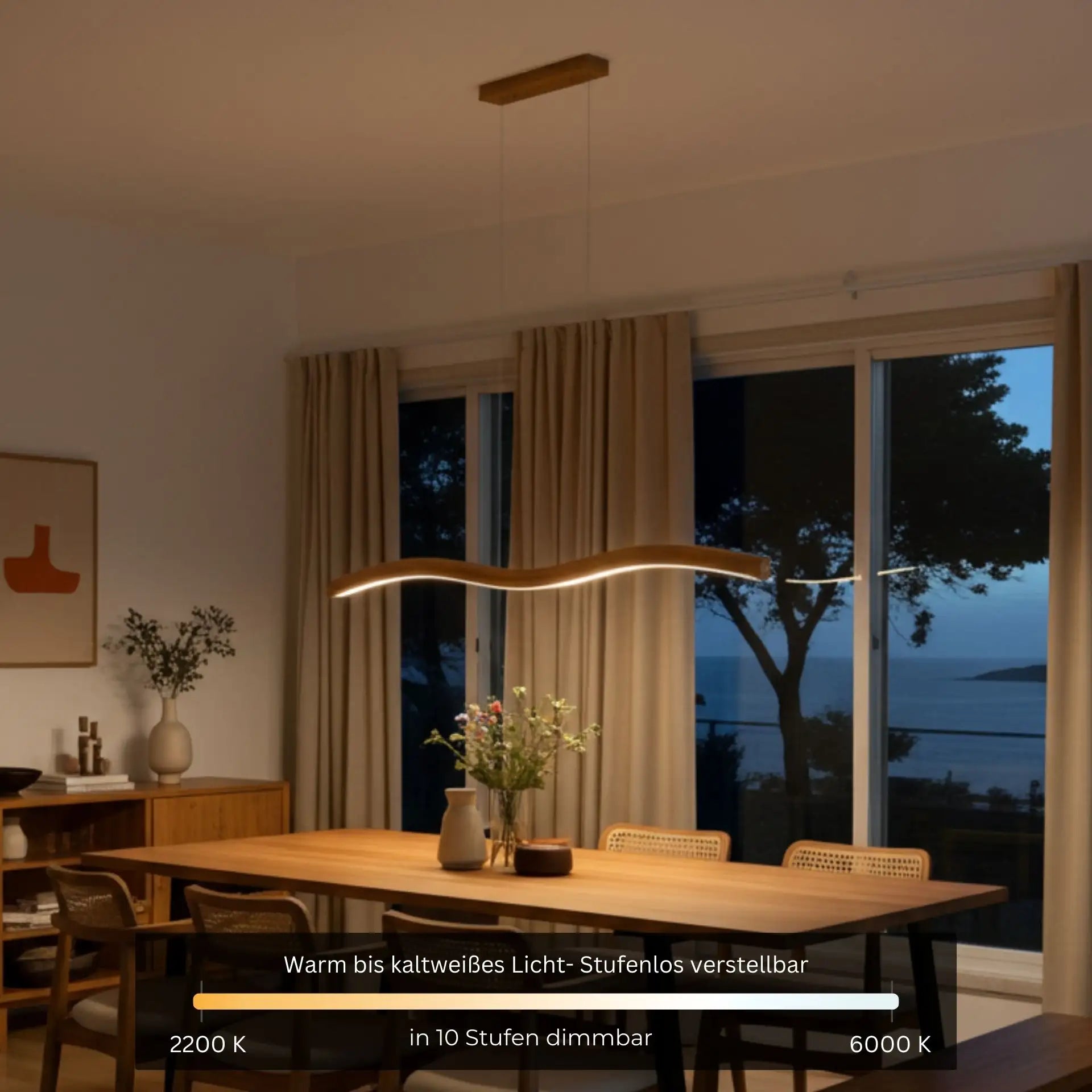 Designer Pendelleuchte aus Eichenholz,  doppelt geschwungen, LED-Pendelleuchte - Mila