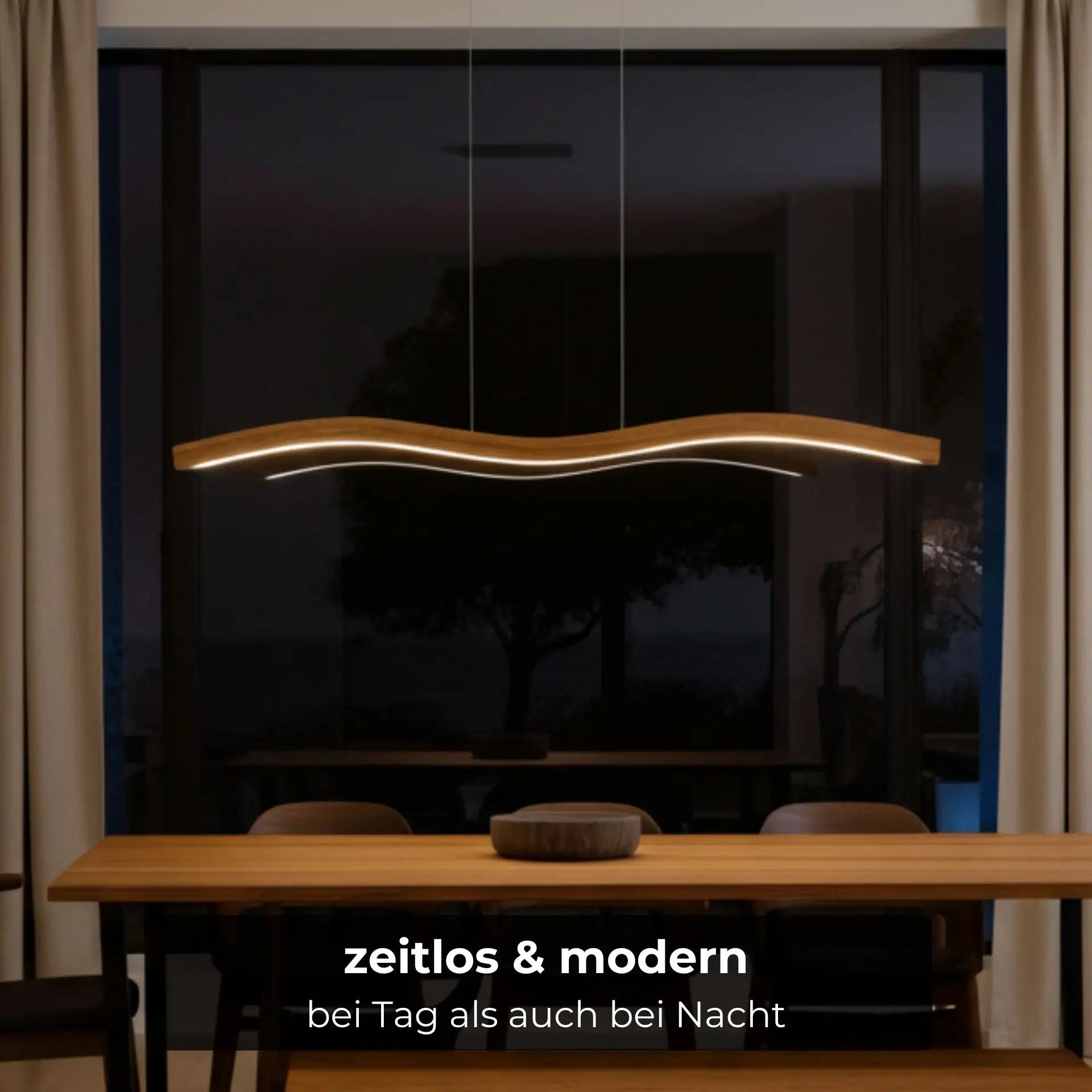 Designer Pendelleuchte aus Eichenholz,  doppelt geschwungen, LED-Pendelleuchte - Mila