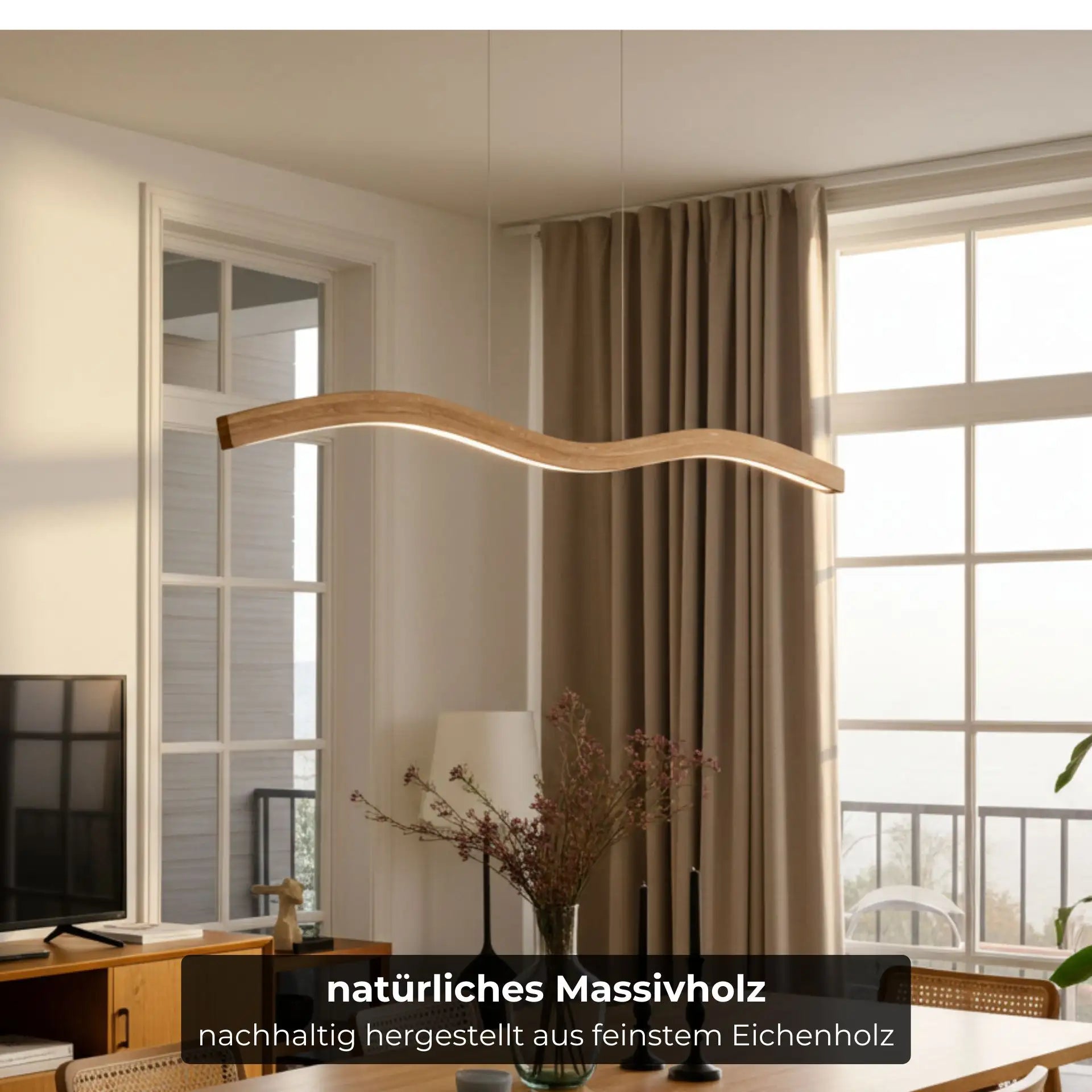 Designer Pendelleuchte aus Eichenholz,  doppelt geschwungen, LED-Pendelleuchte - Mila
