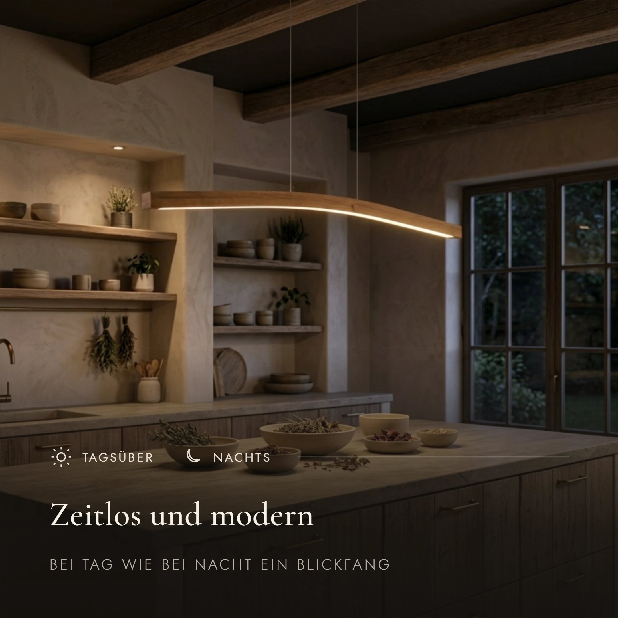 Designer Pendelleuchte aus Eichenholz gebogen, LED-Pendelleuchte - Novara