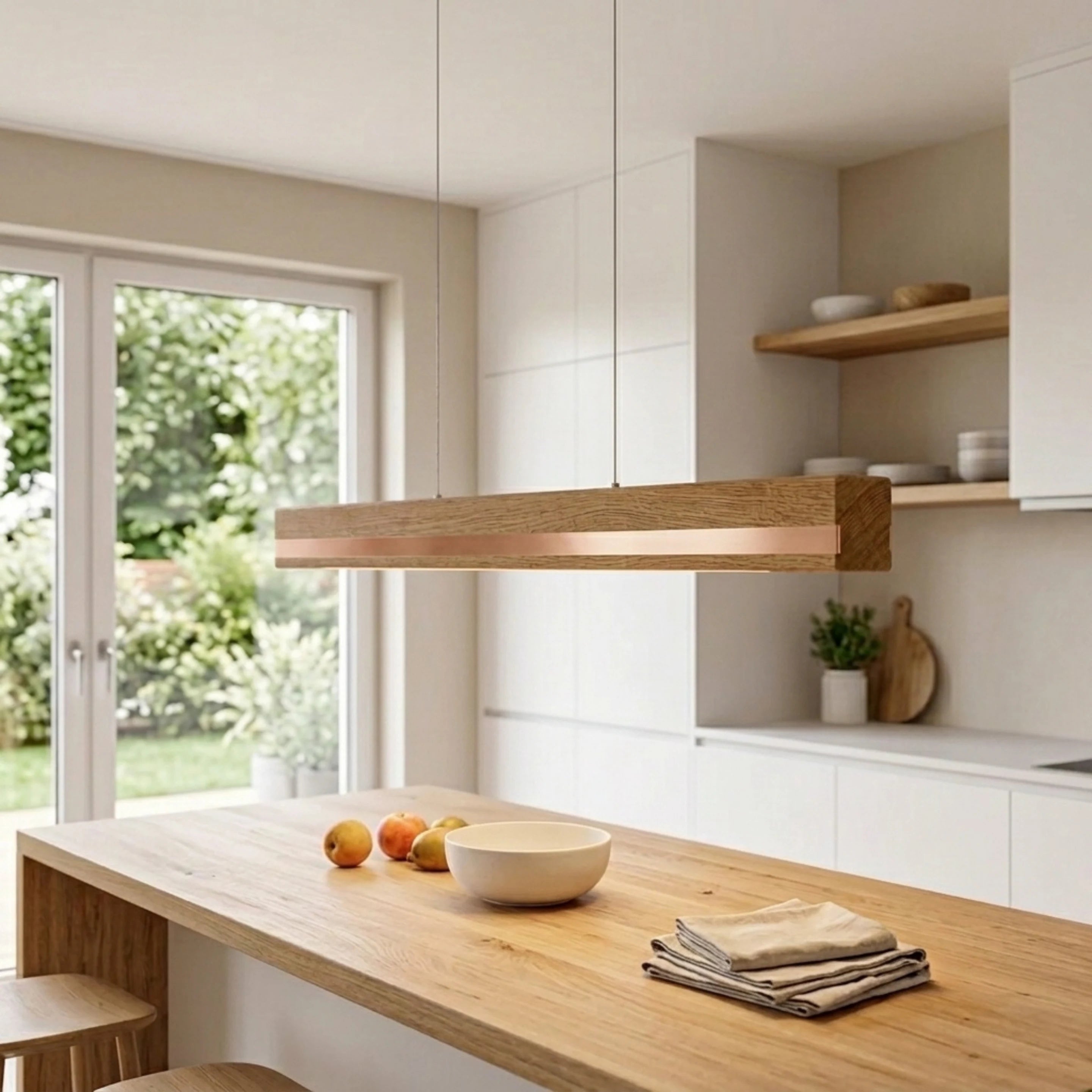 Designer Pendelleuchte aus Massivholz mit Metall-Einlegern, LED-Pendelleuchte - Veta