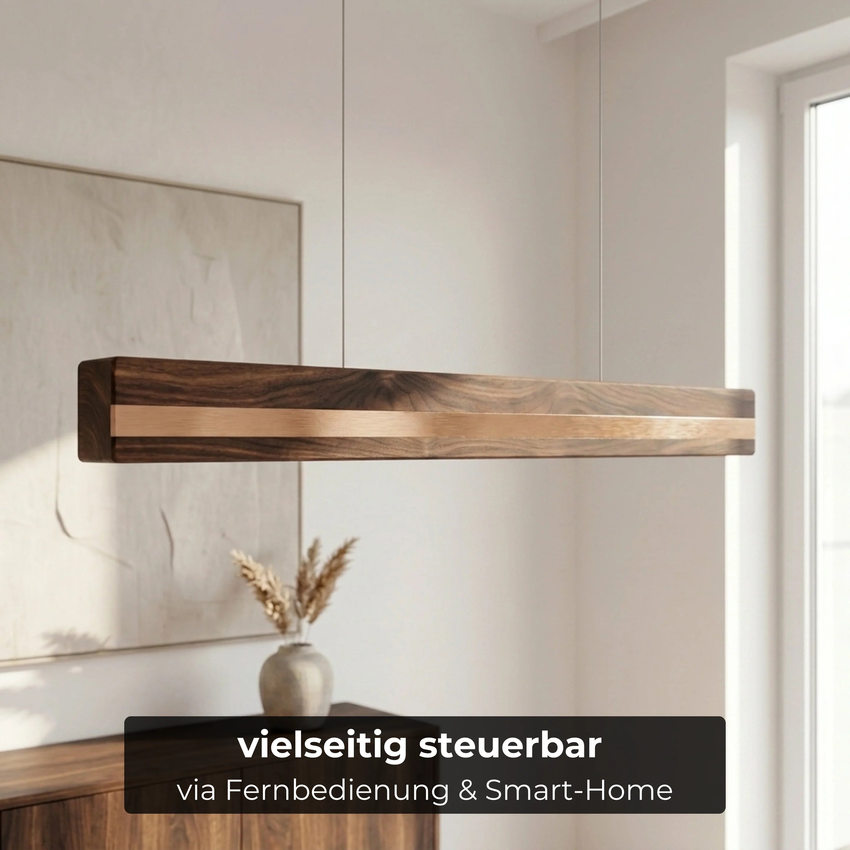 Designer Pendelleuchte aus Massivholz mit Metall-Einlegern, LED-Pendelleuchte - Veta