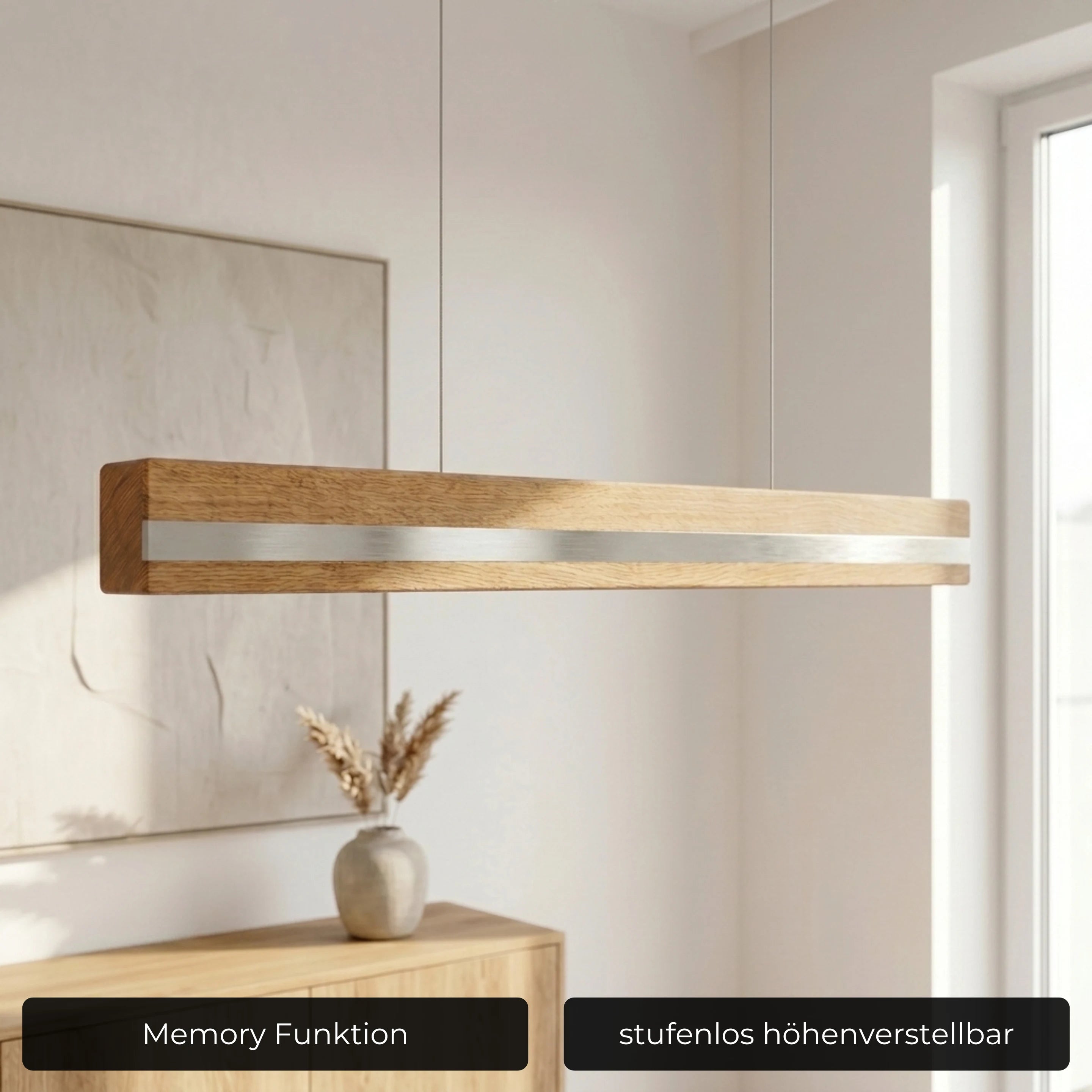 Designer Pendelleuchte aus Massivholz mit Metall-Einlegern, LED-Pendelleuchte - Veta