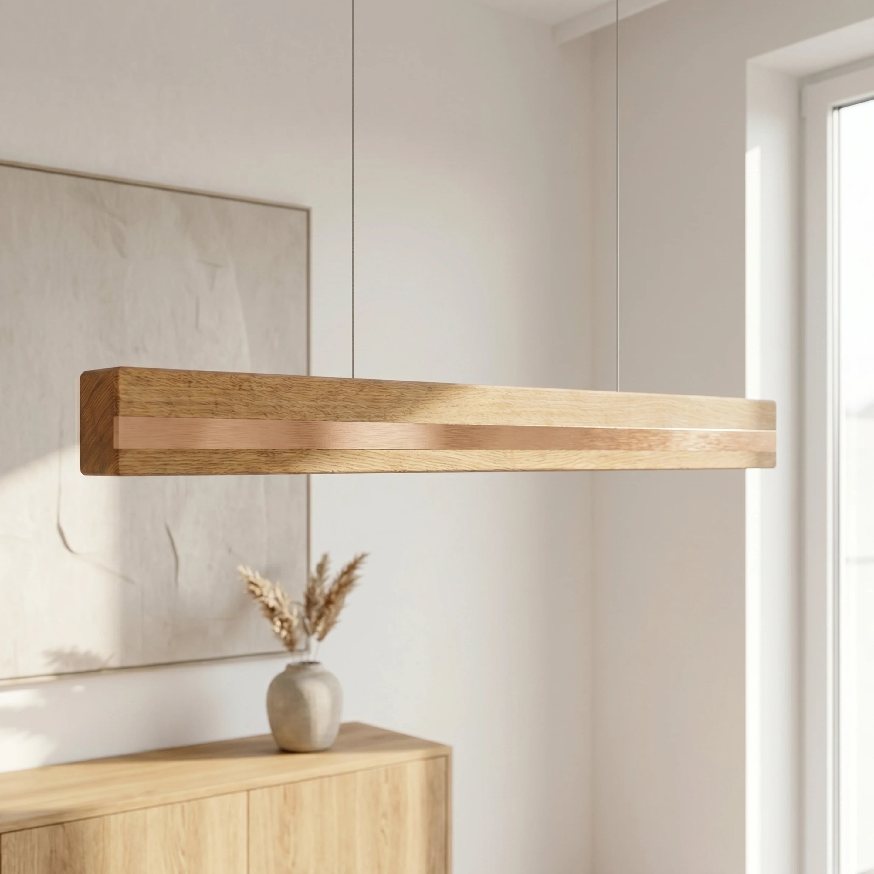 Designer Pendelleuchte aus Massivholz mit Metall-Einlegern, LED-Pendelleuchte - Veta