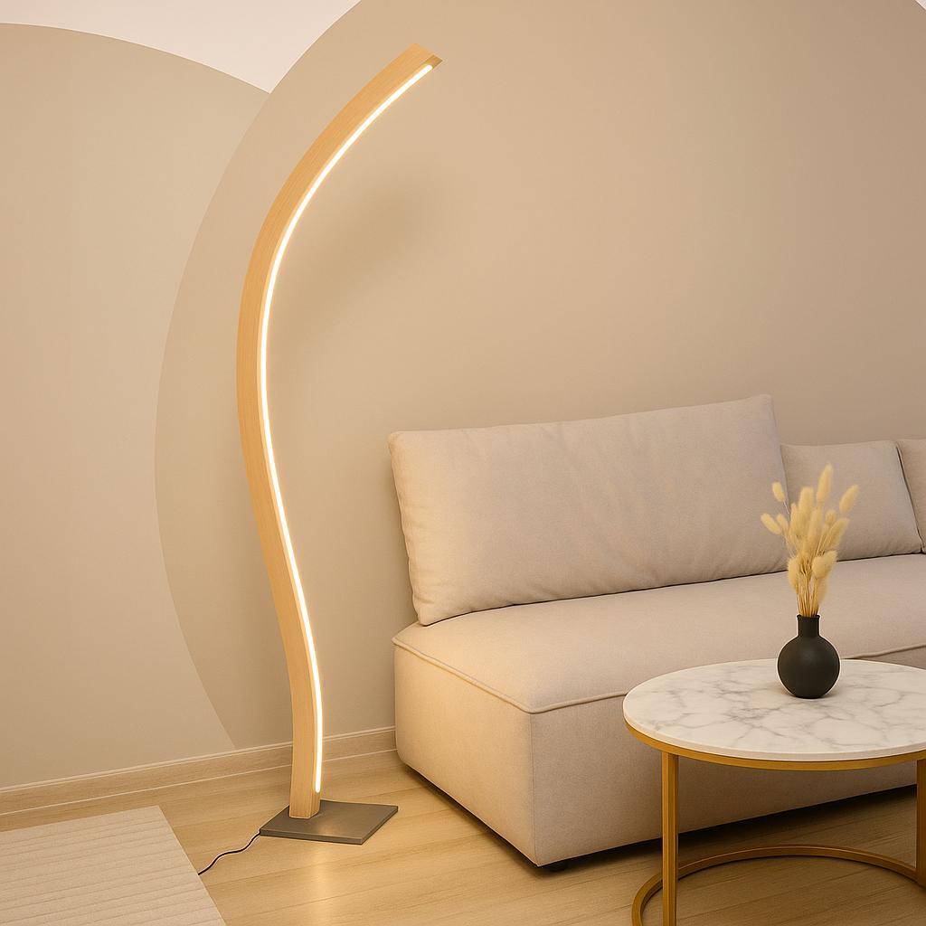Designer Stehlampe aus Eichenholz, LED-Leuchte doppelt geschwungen - Fulgor