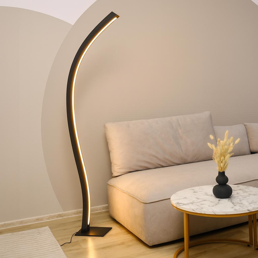 Designer Stehlampe aus Eichenholz, LED-Leuchte doppelt geschwungen - Fulgor
