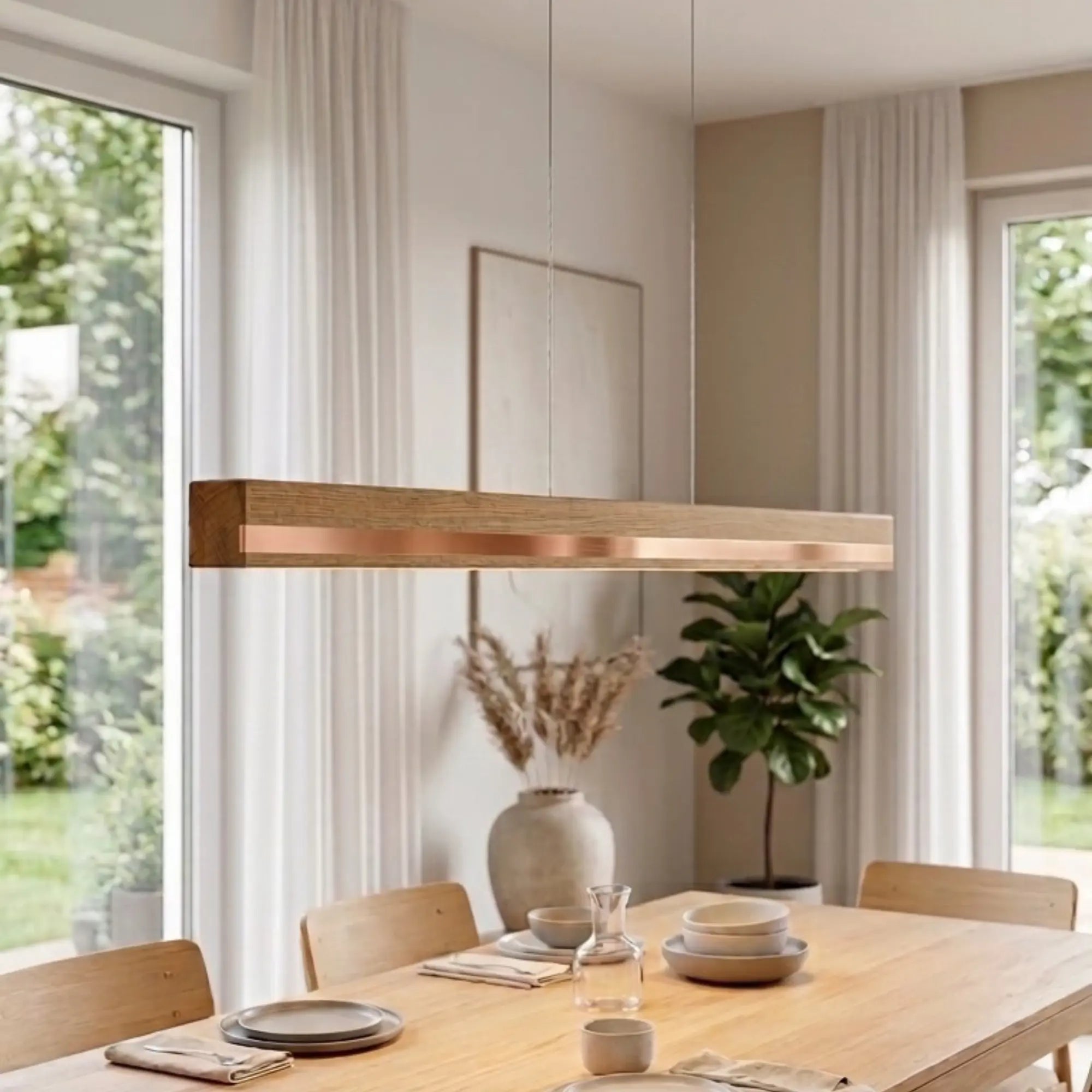 Designer Pendelleuchte aus Massivholz mit Metall-Einlegern, LED-Pendelleuchte - Veta
