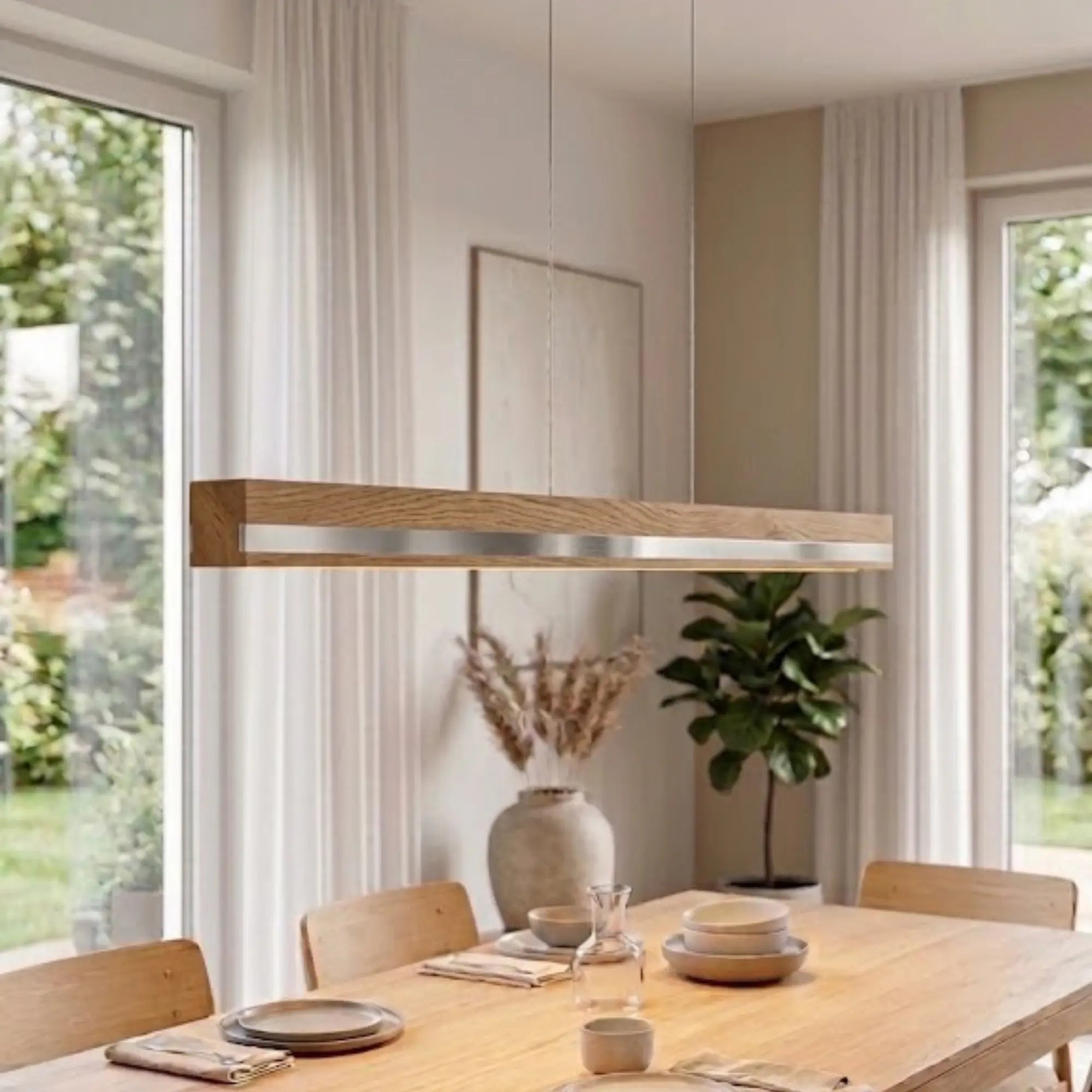 Designer Pendelleuchte aus Massivholz mit Metall-Einlegern, LED-Pendelleuchte - Veta