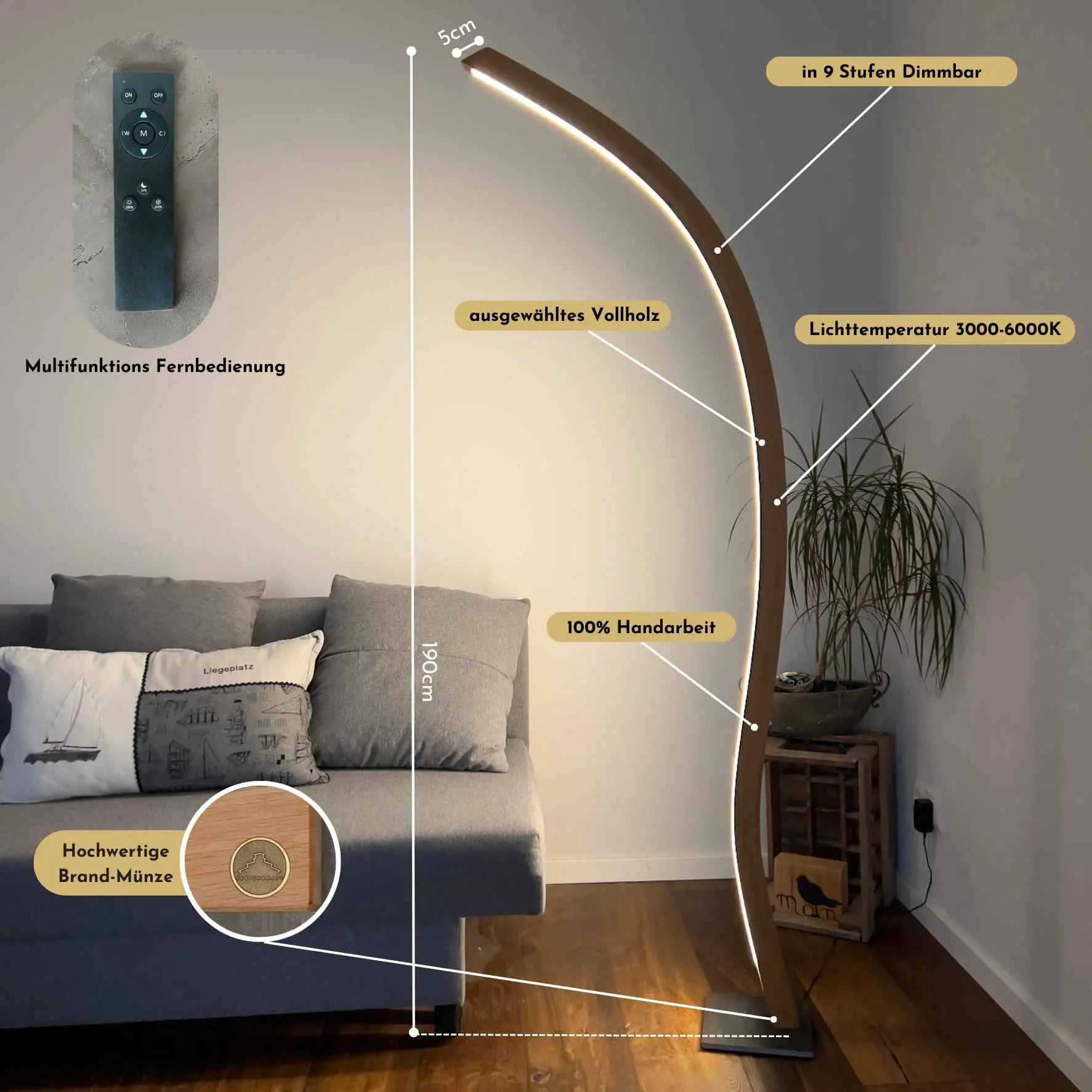 Stehlampe aus Holz für einen Blickfang in Deinem Wohnraum
