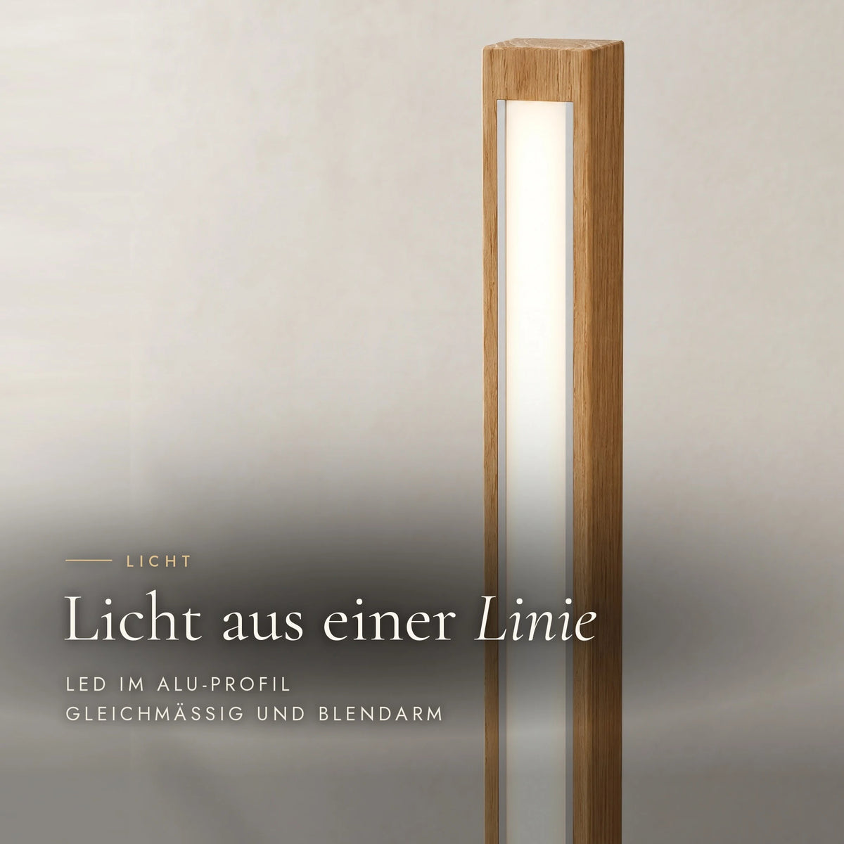 Stehleuchte Faros, LED-Lichtlinie im Alu-Profil am oberen Ende in der Nahaufnahme