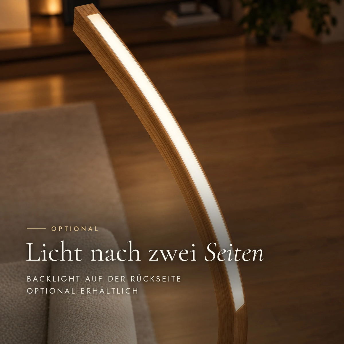 Fulgor floor lamp: close-up of the optional backlight on the back in the upper third
