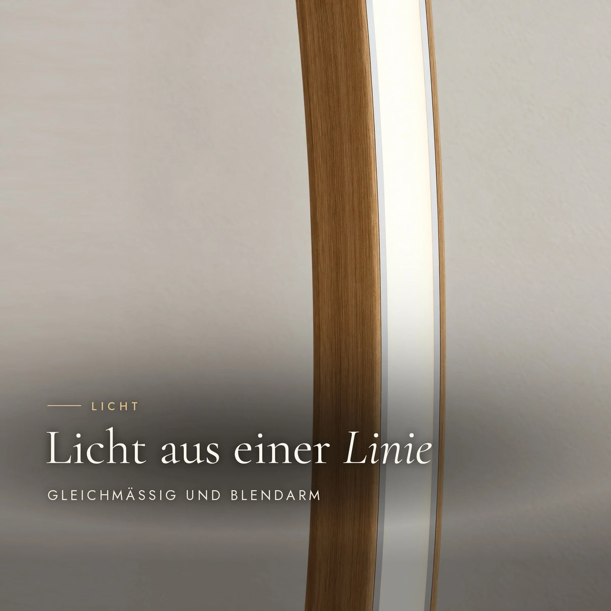 Nivara floor lamp: close-up of the continuous LED light line in the oak