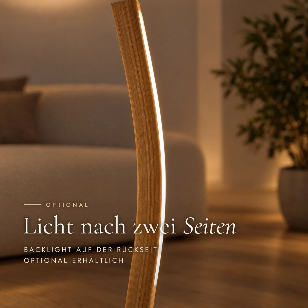 Nivara floor lamp: close-up of the optional backlight on the back in the upper third