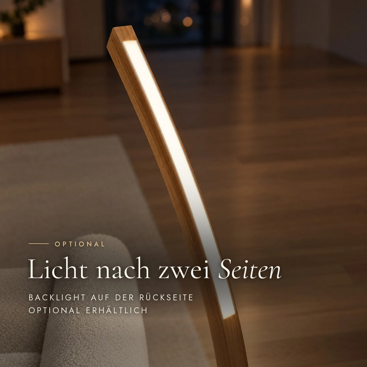 Solara floor lamp: close-up of the optional backlight on the back in the upper third
